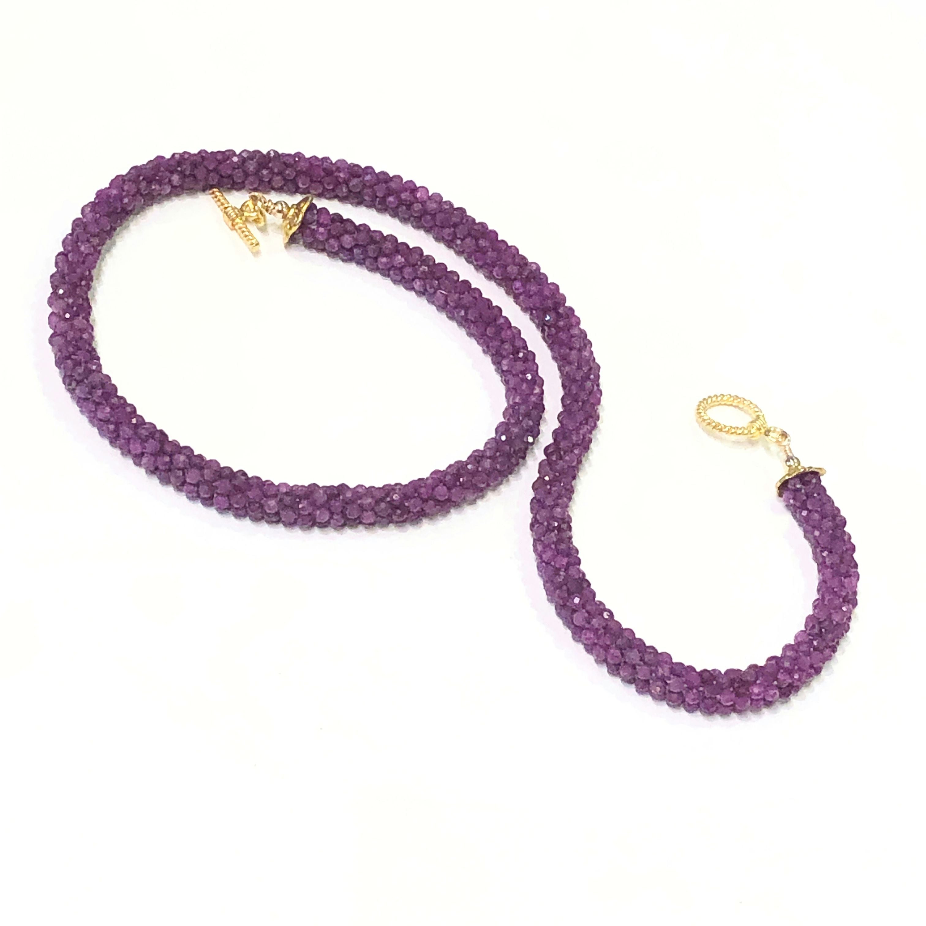 Crocheted Ruby necklace, Gemstone necklace, gold filled toggle
