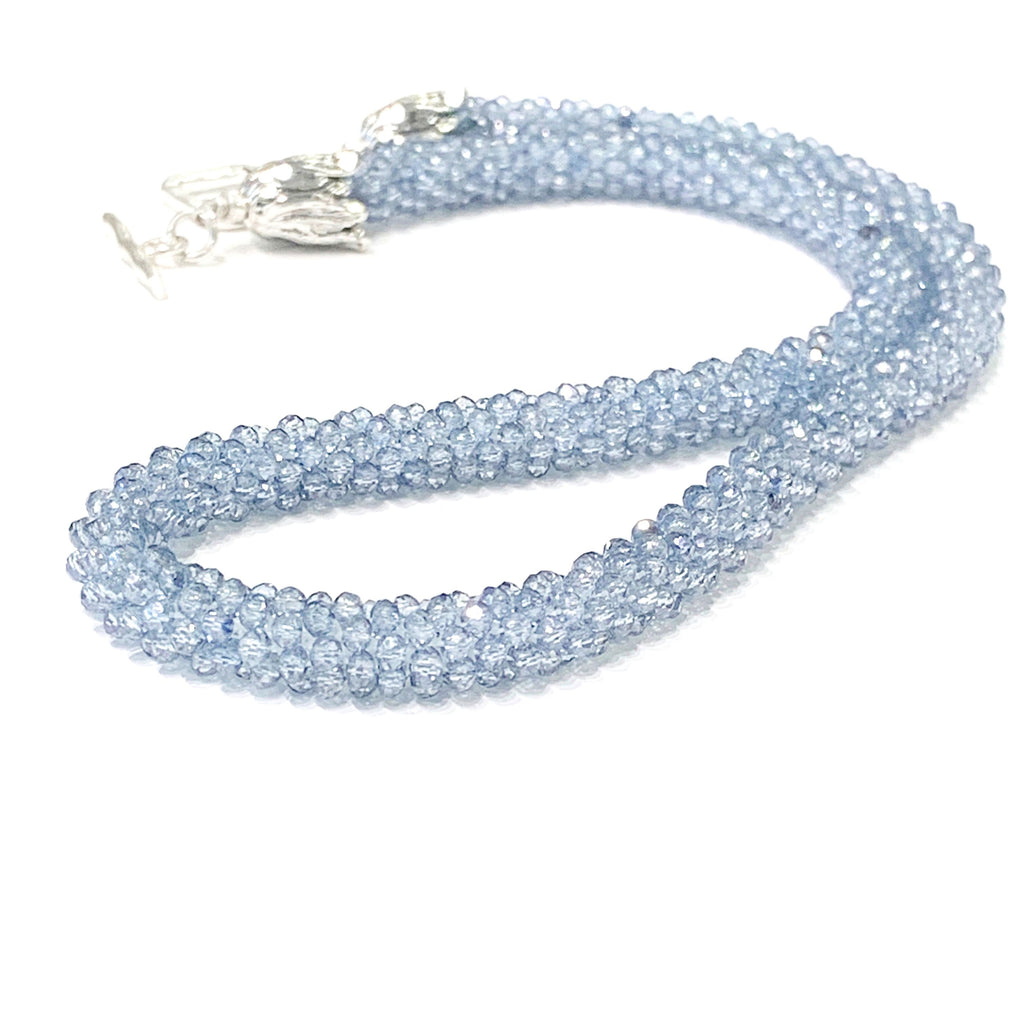 Kyanite Gemstone Crocheted Necklace,  beaded crocheted necklace