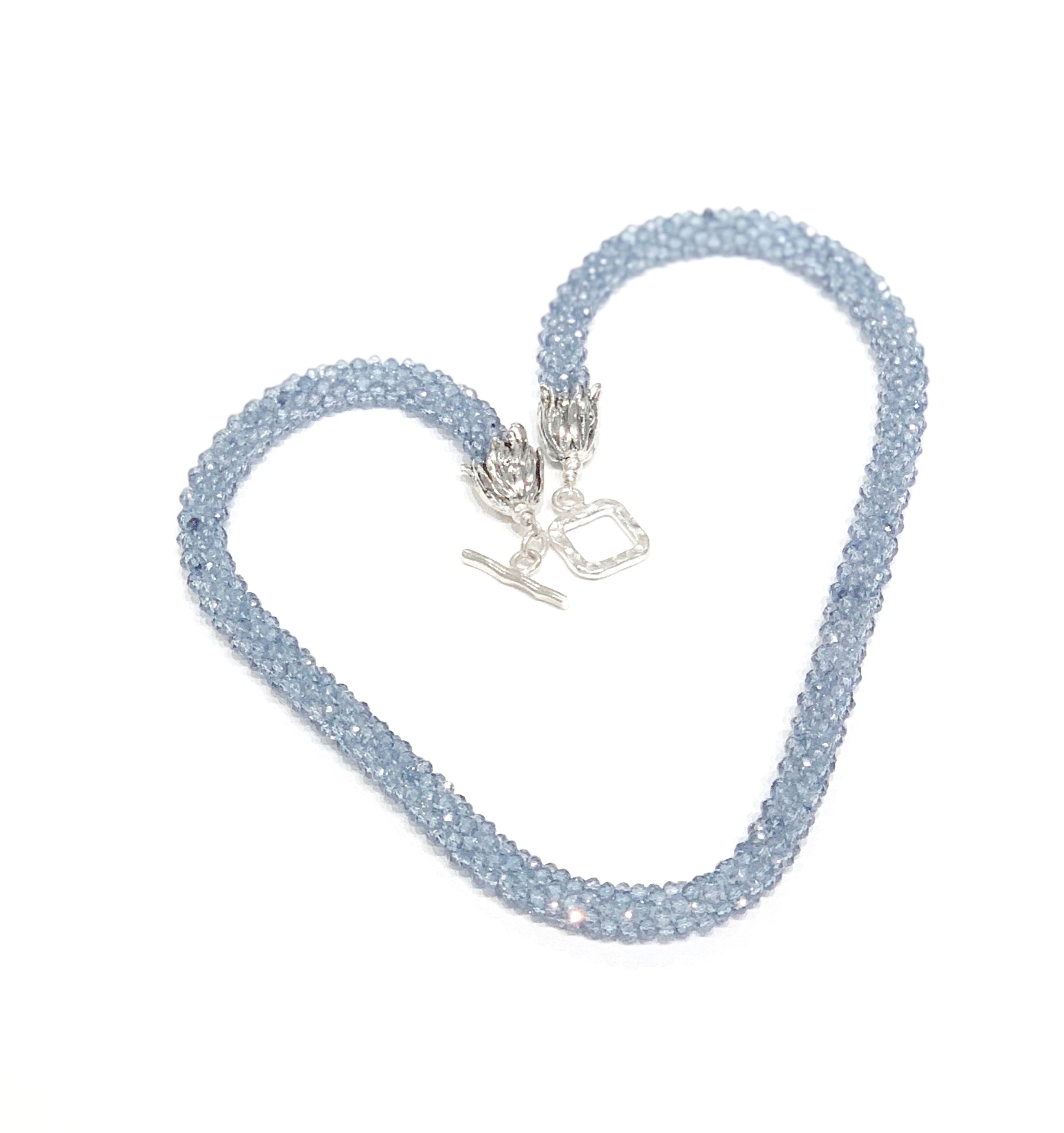 Kyanite Gemstone Crocheted Necklace,  beaded crocheted necklace