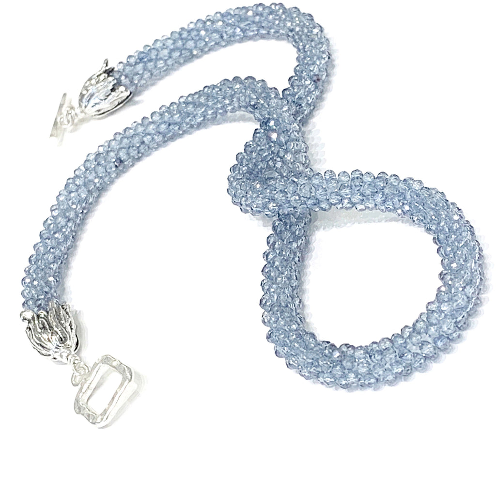Kyanite Gemstone Crocheted Necklace,  beaded crocheted necklace