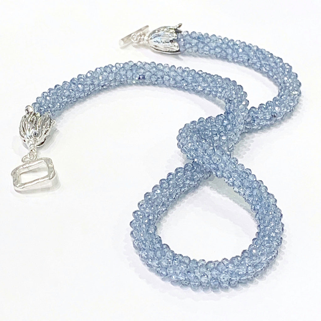 Kyanite Gemstone Crocheted Necklace,  beaded crocheted necklace
