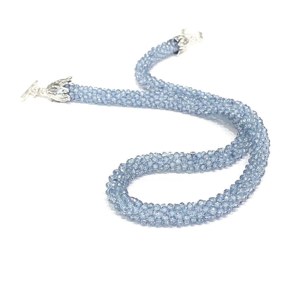 Kyanite Gemstone Crocheted Necklace,  beaded crocheted necklace