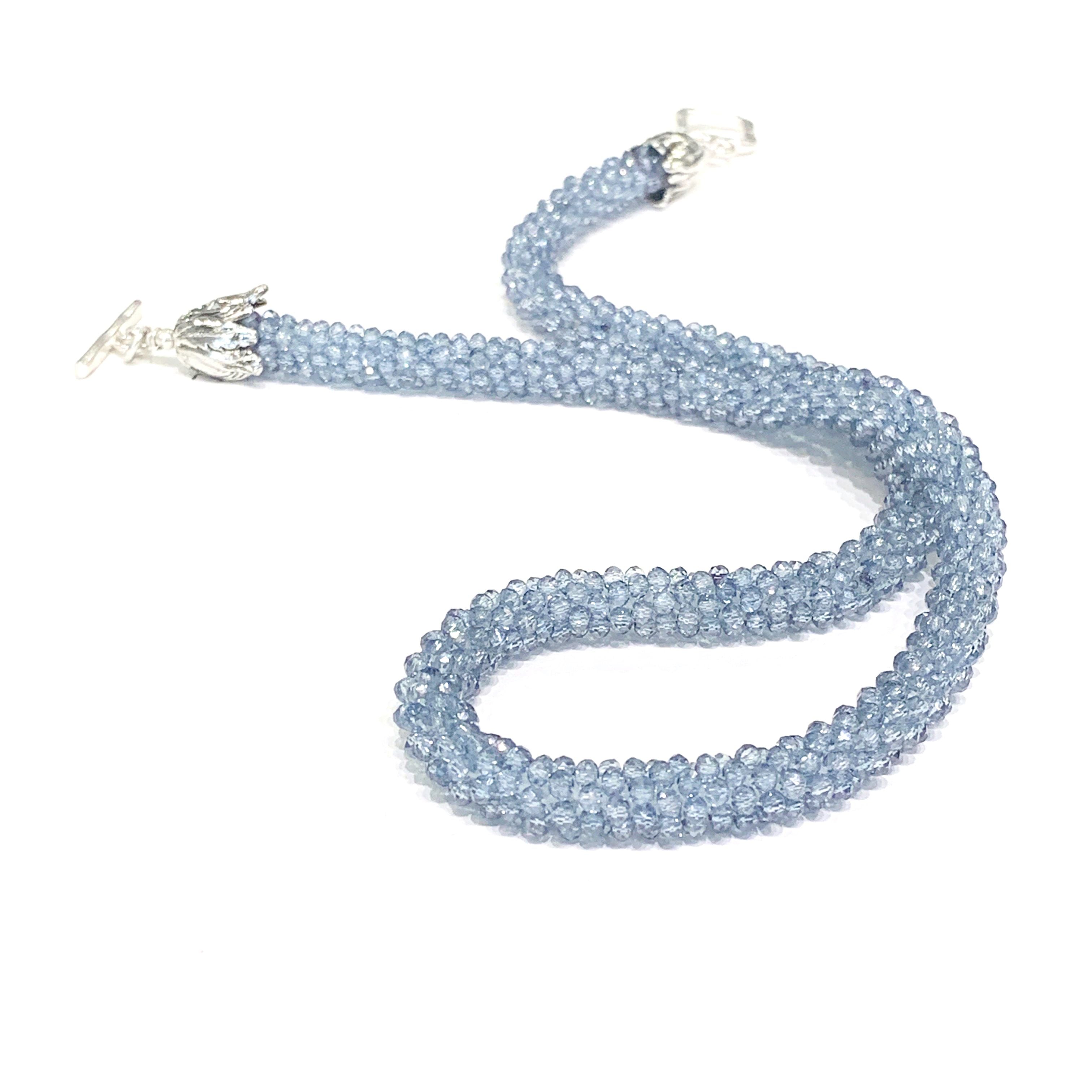 Kyanite Gemstone Crocheted Necklace,  beaded crocheted necklace