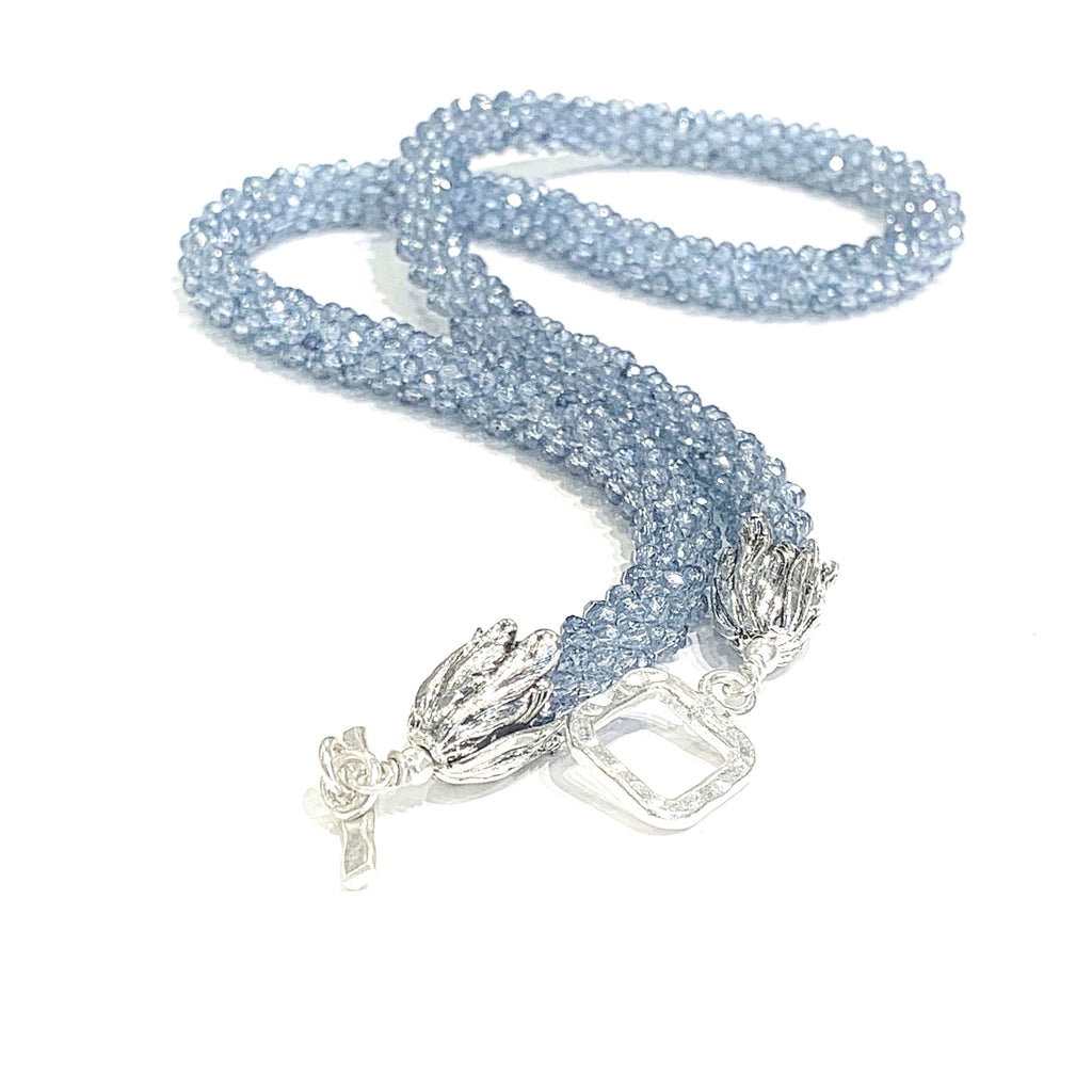 Kyanite Gemstone Crocheted Necklace,  beaded crocheted necklace