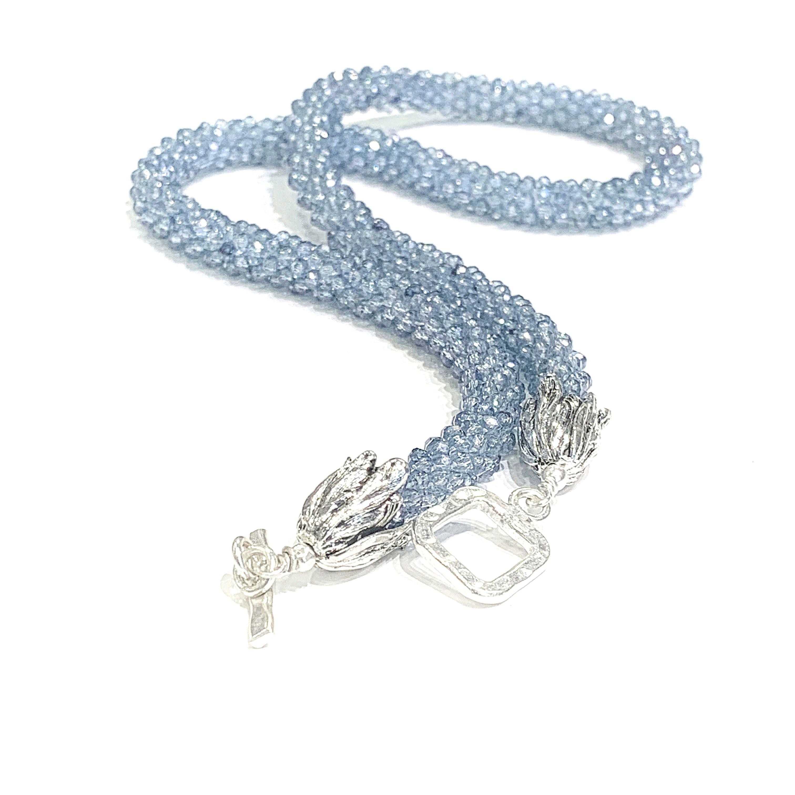 Kyanite Gemstone Crocheted Necklace,  beaded crocheted necklace
