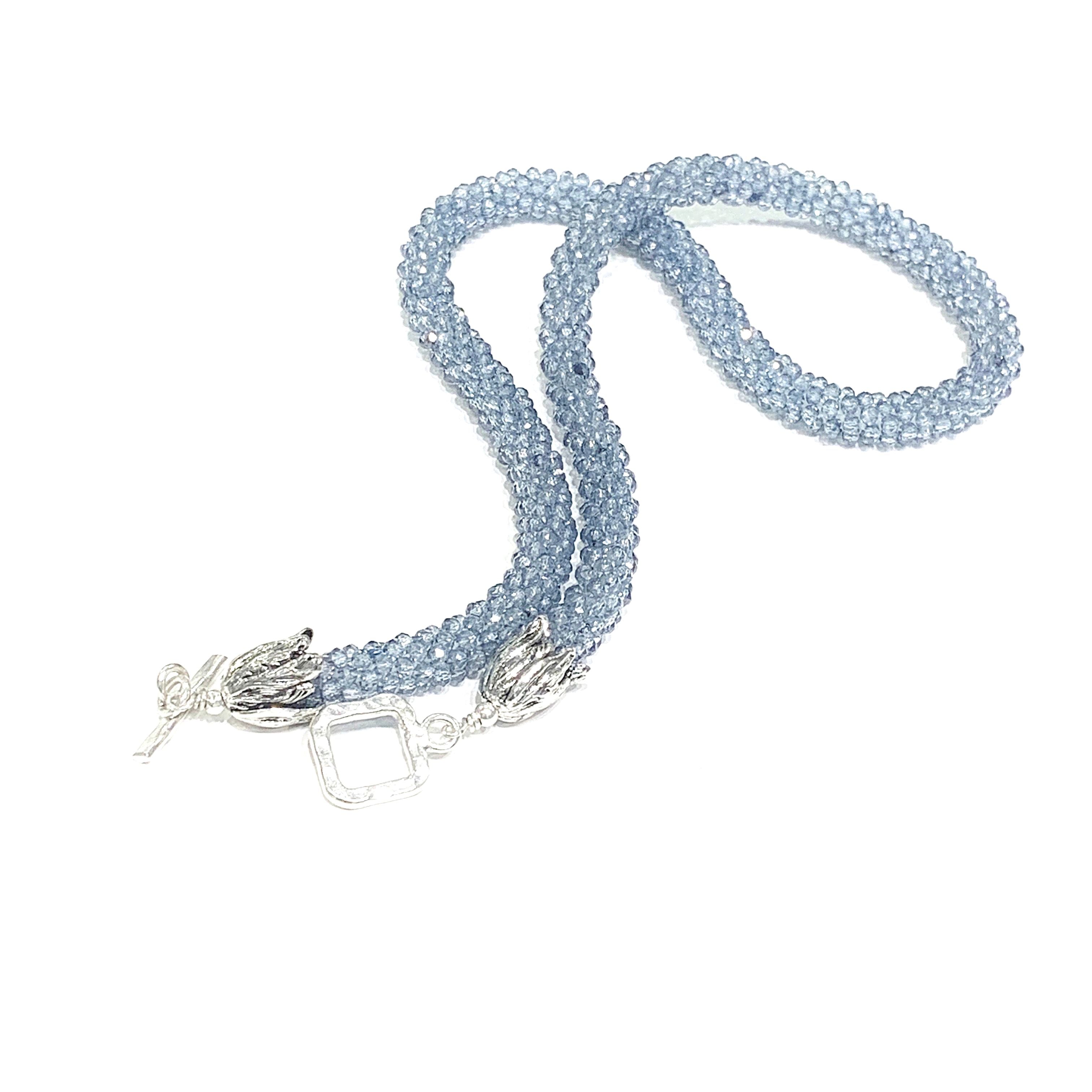Kyanite Gemstone Crocheted Necklace,  beaded crocheted necklace
