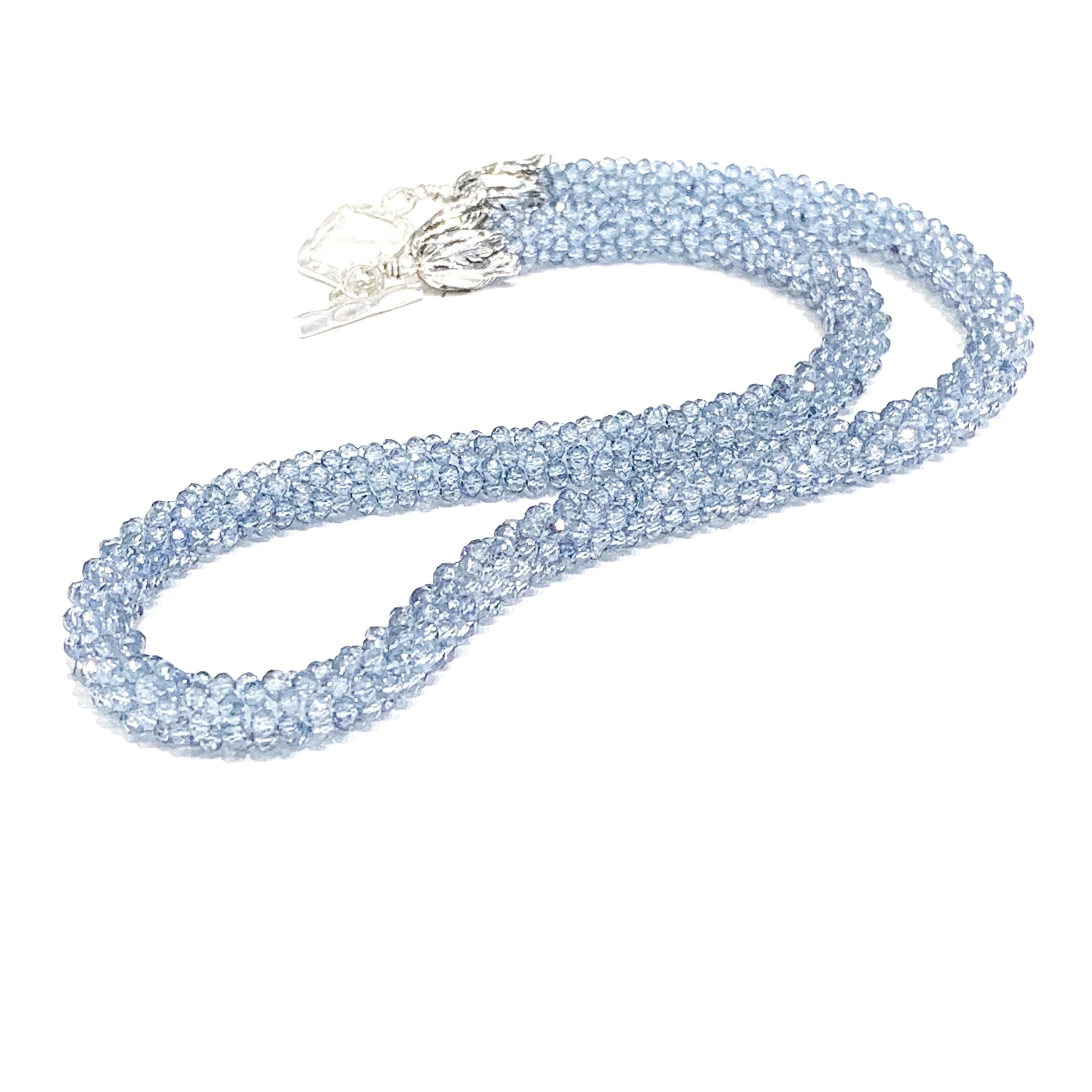 Kyanite Gemstone Crocheted Necklace,  beaded crocheted necklace