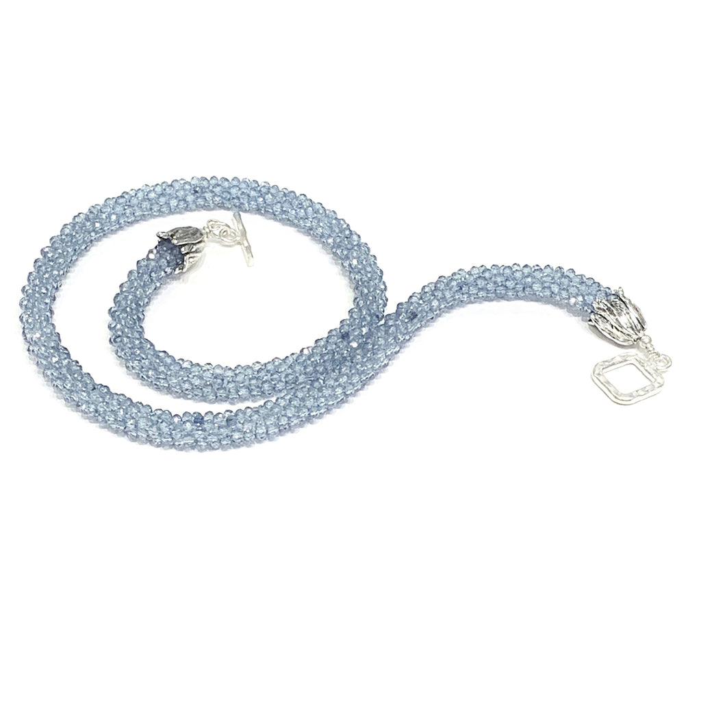 Kyanite Gemstone Crocheted Necklace,  beaded crocheted necklace