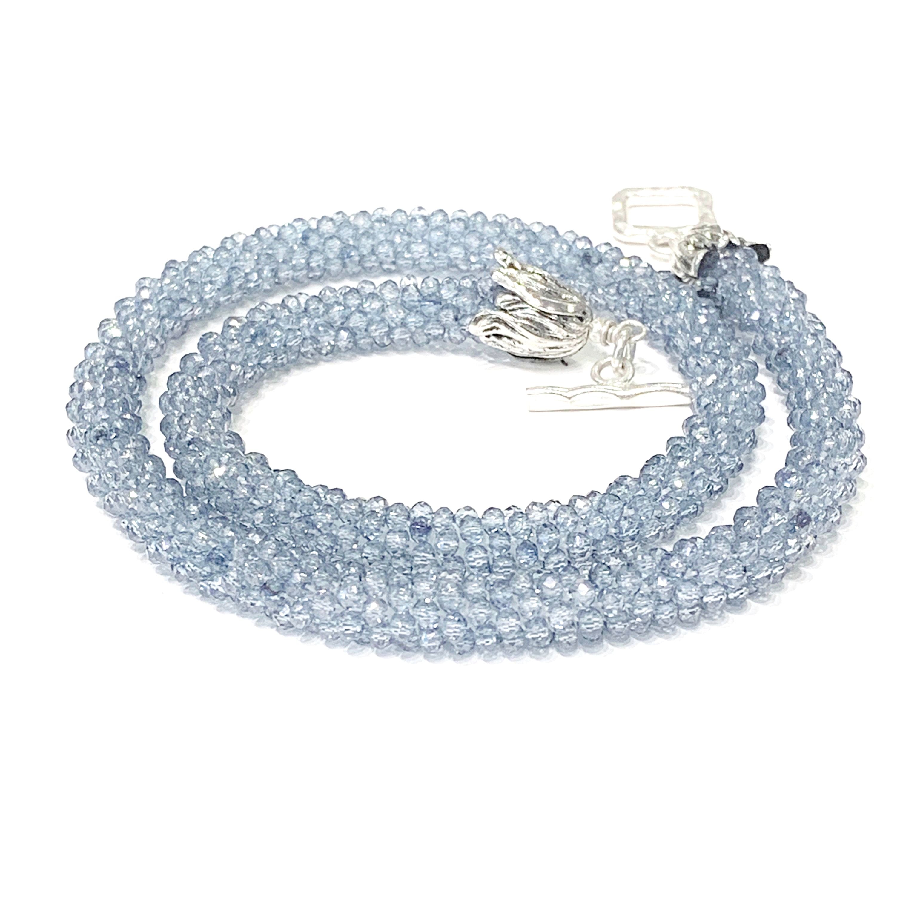 Kyanite Gemstone Crocheted Necklace,  beaded crocheted necklace