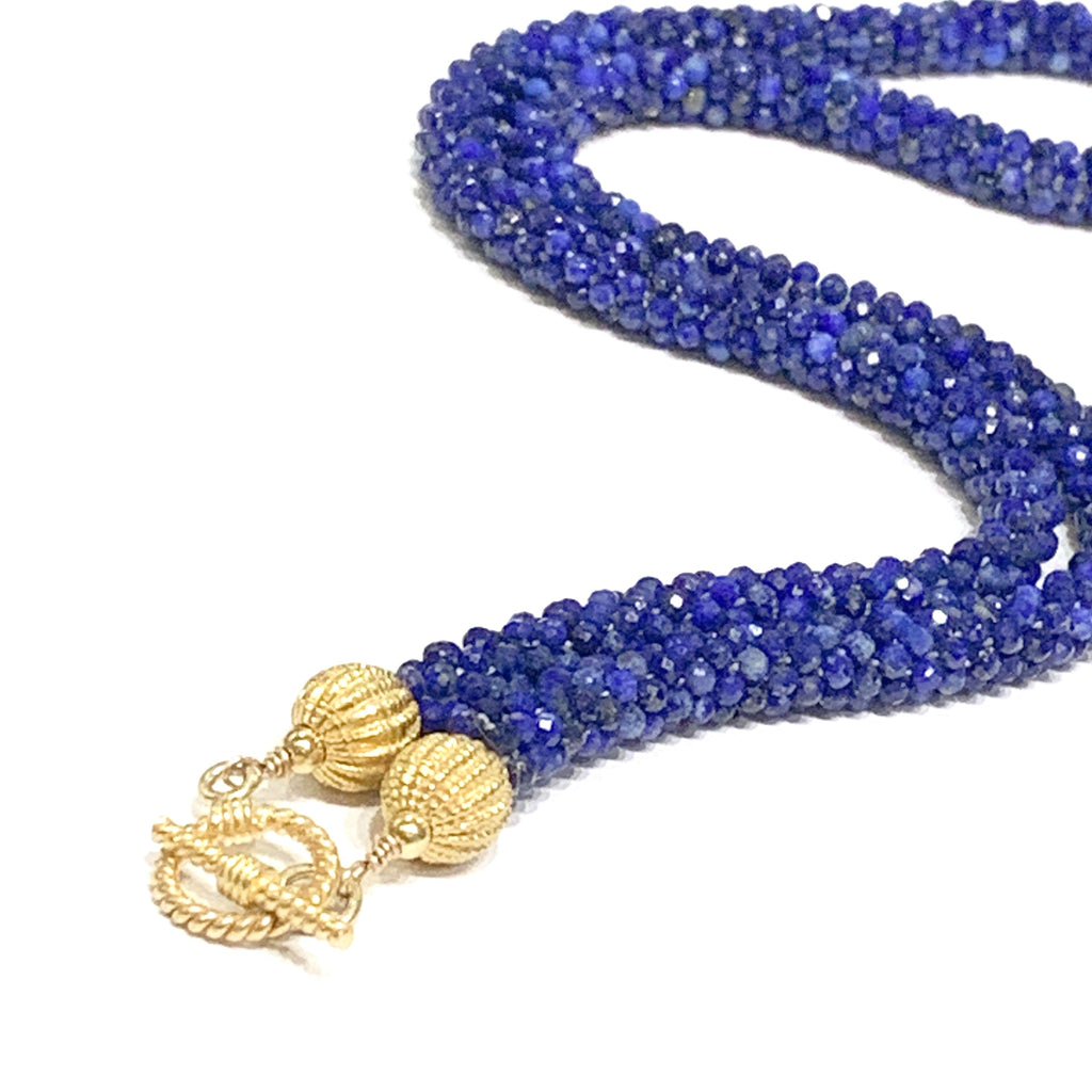 Crocheted Genuine Gemstone Lapis necklace