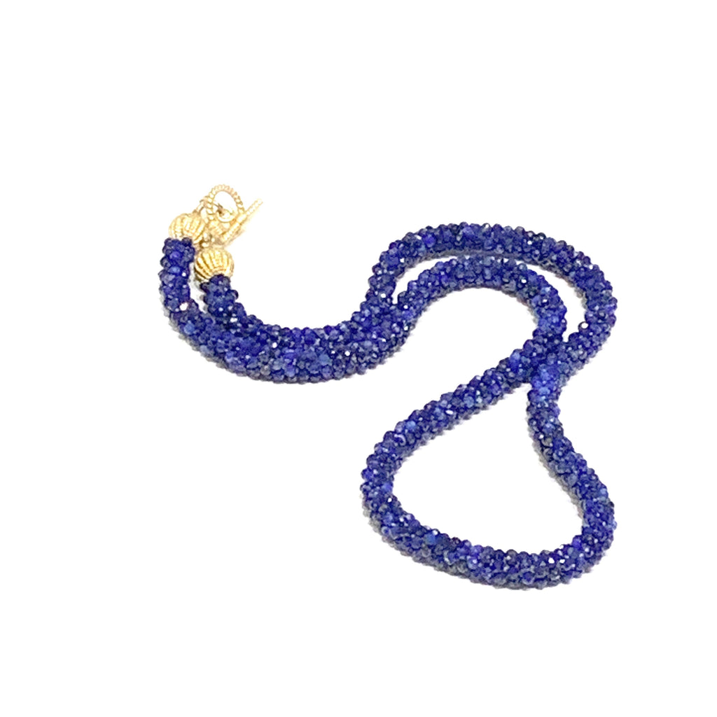 Crocheted Genuine Gemstone Lapis necklace
