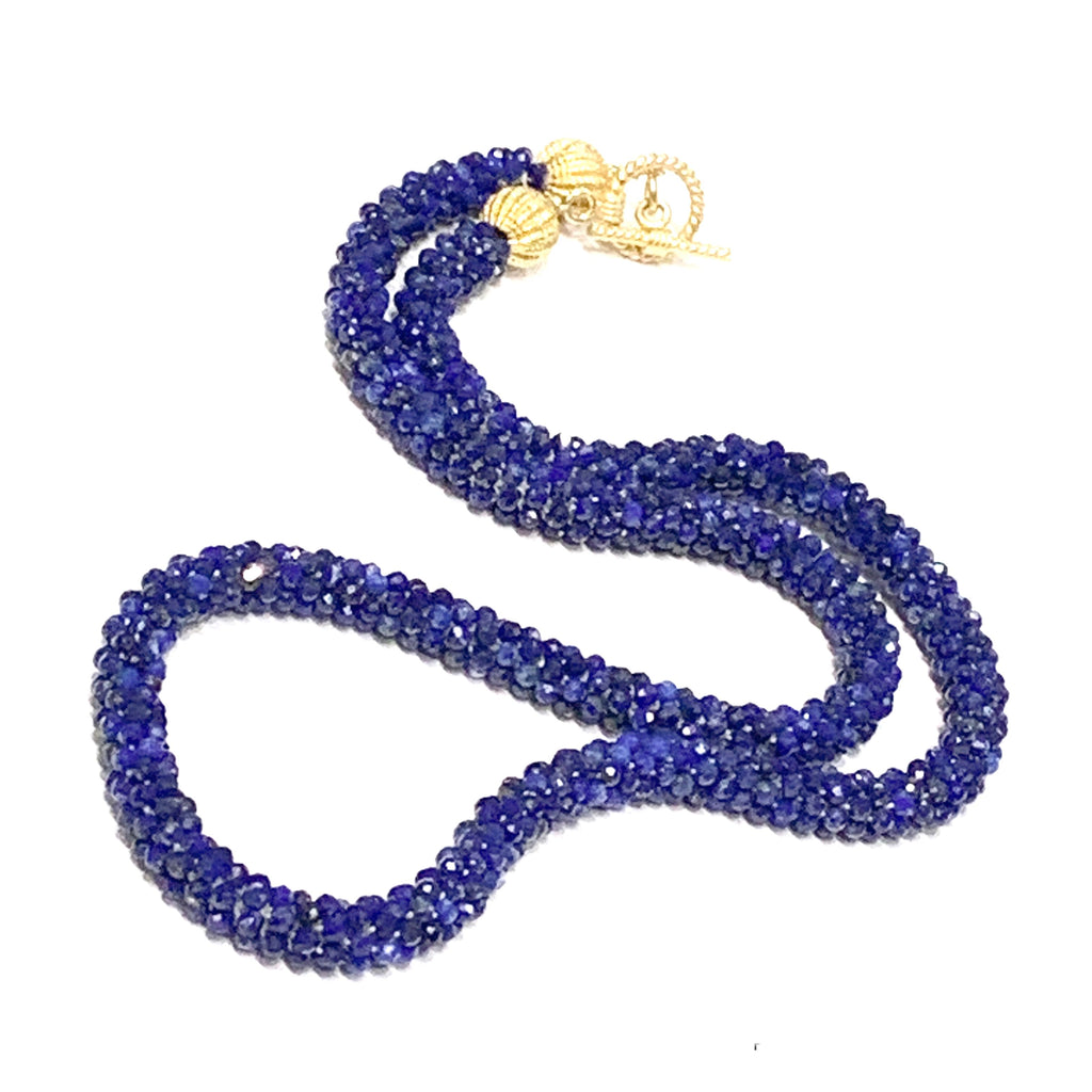 Crocheted Genuine Gemstone Lapis necklace