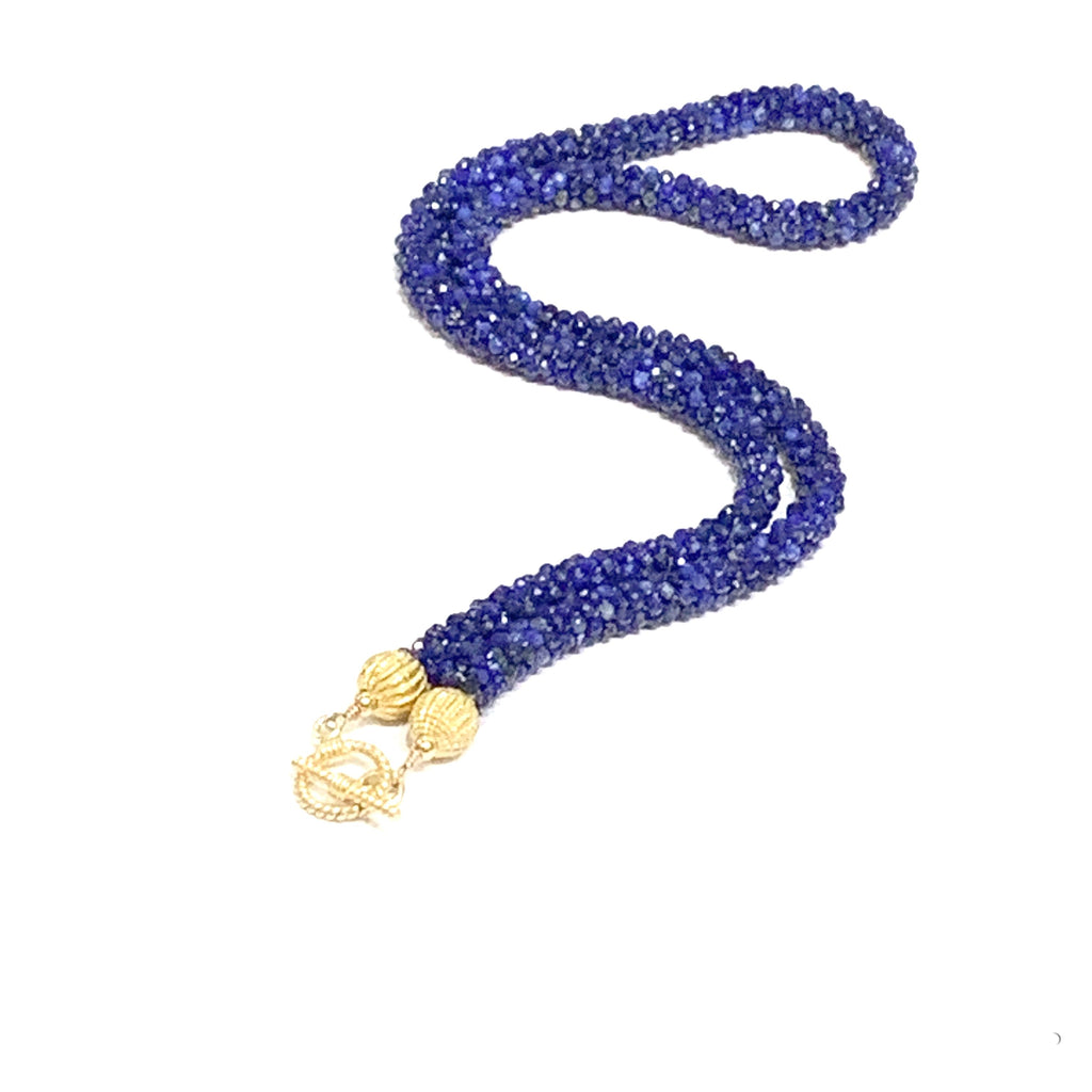 Crocheted Genuine Gemstone Lapis necklace