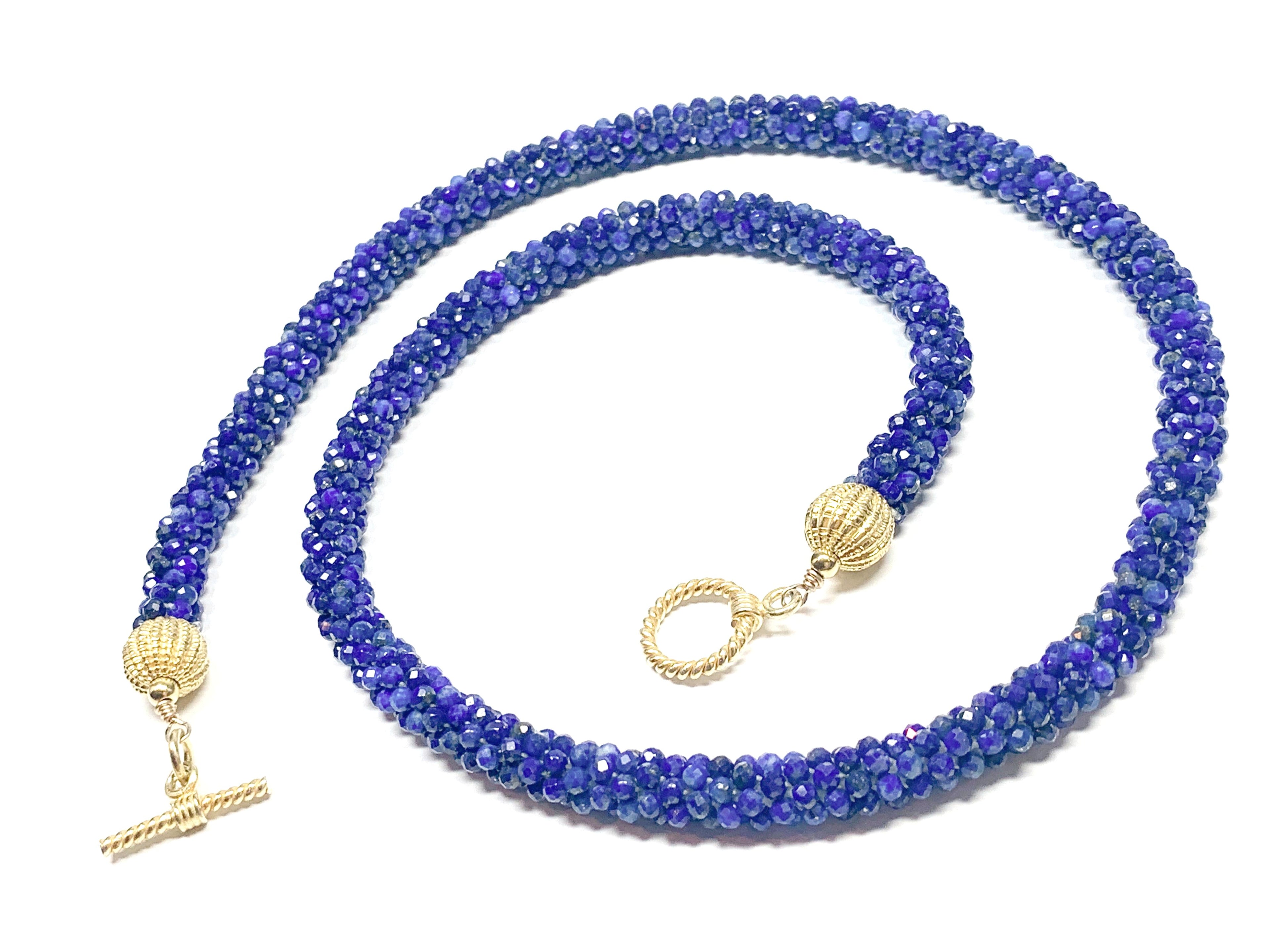 Crocheted Genuine Gemstone Lapis necklace
