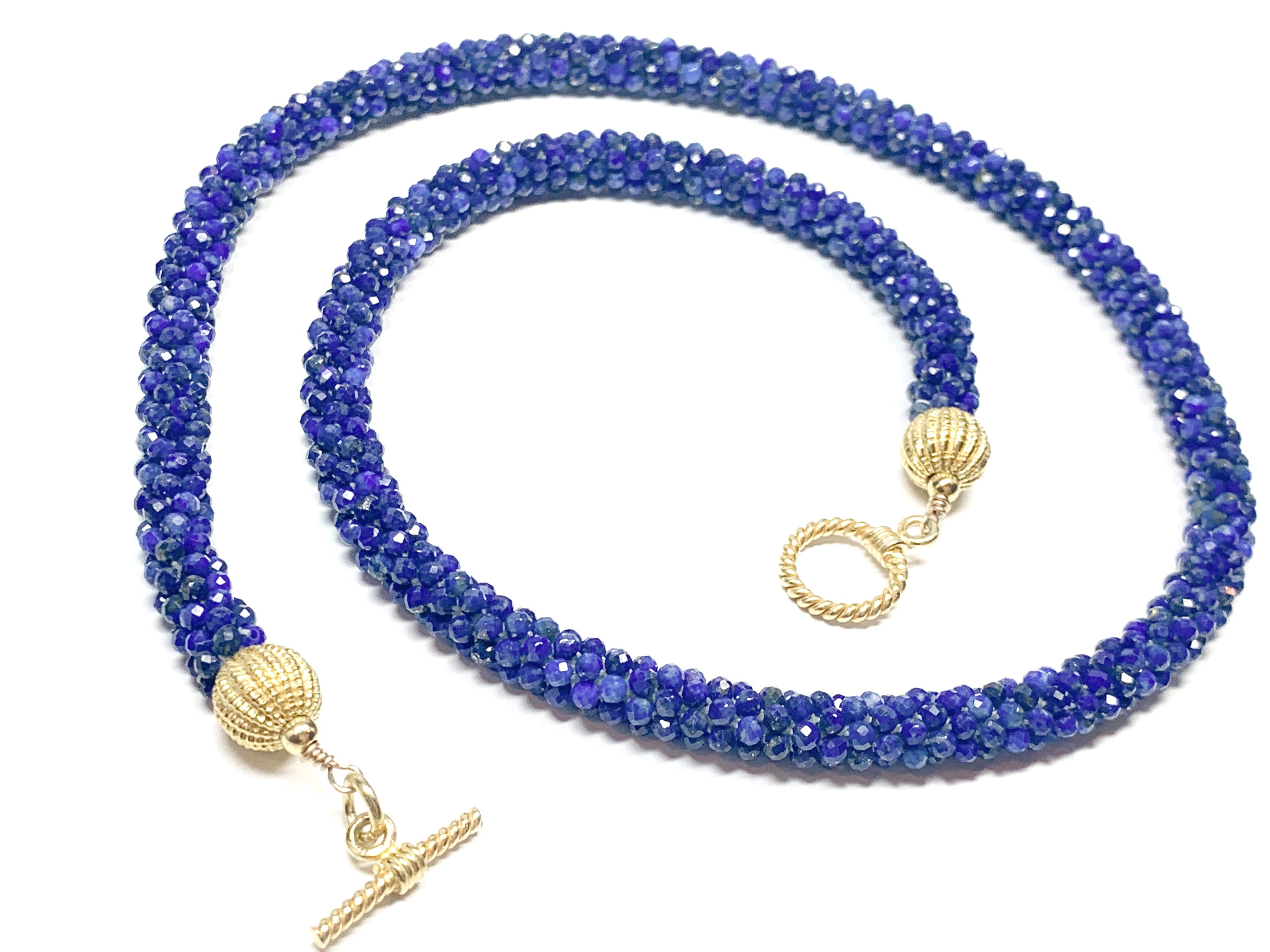 Crocheted Genuine Gemstone Lapis necklace