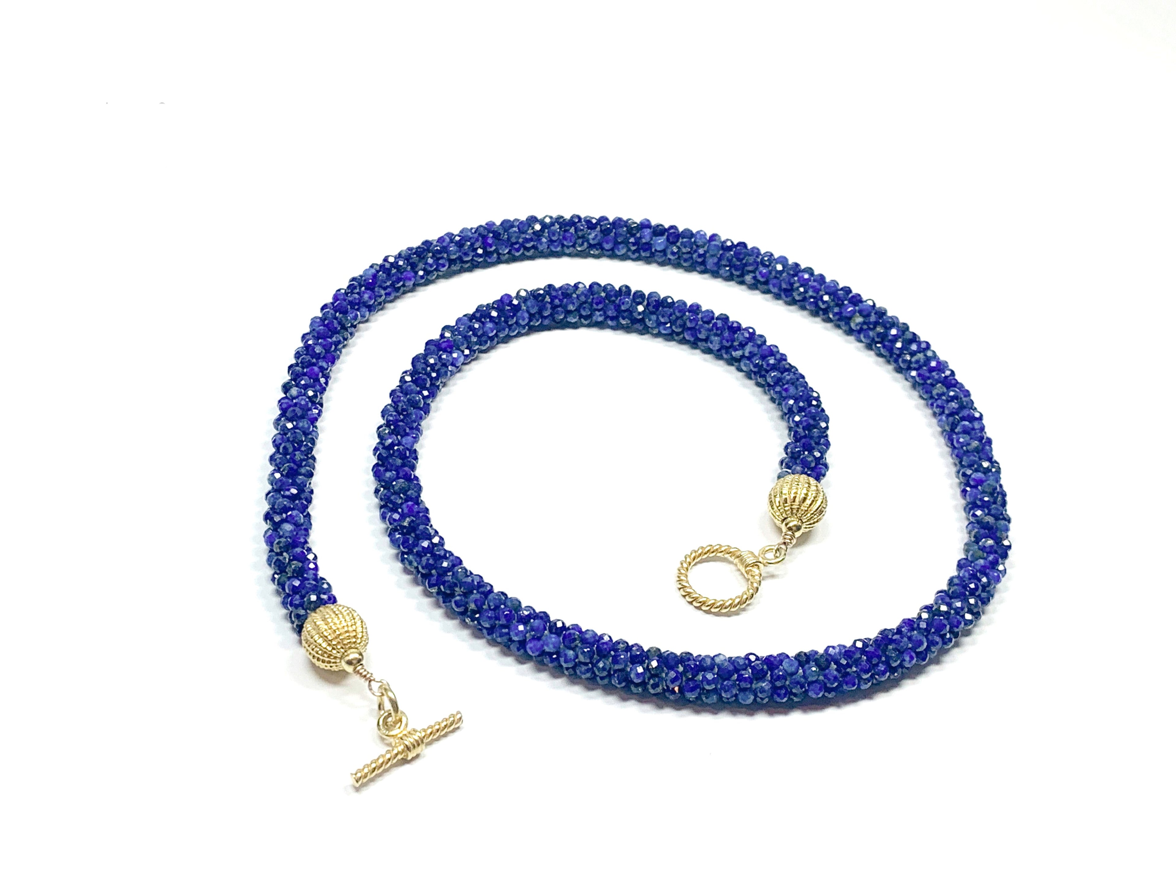 Crocheted Genuine Gemstone Lapis necklace
