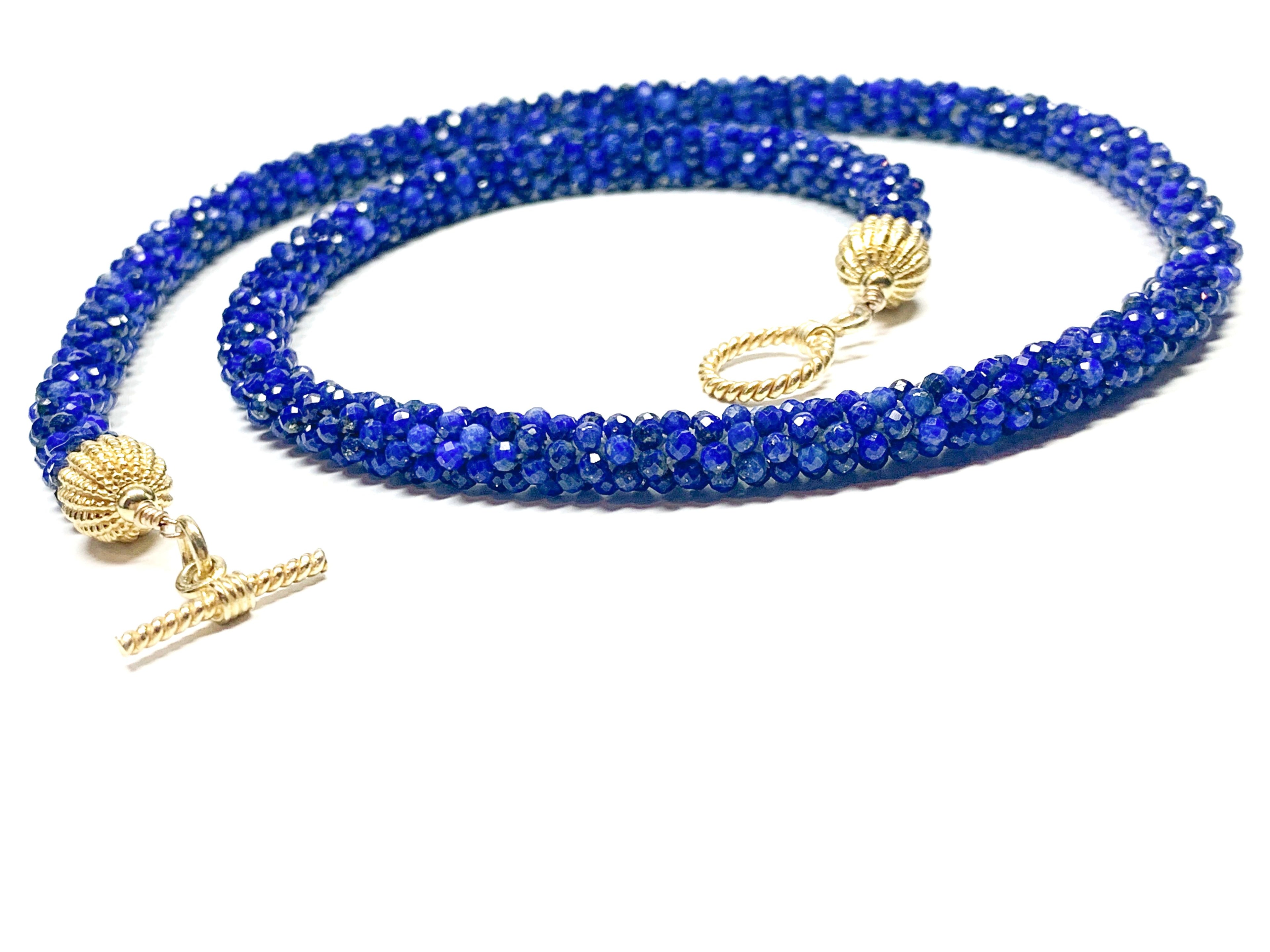 Crocheted Genuine Gemstone Lapis necklace