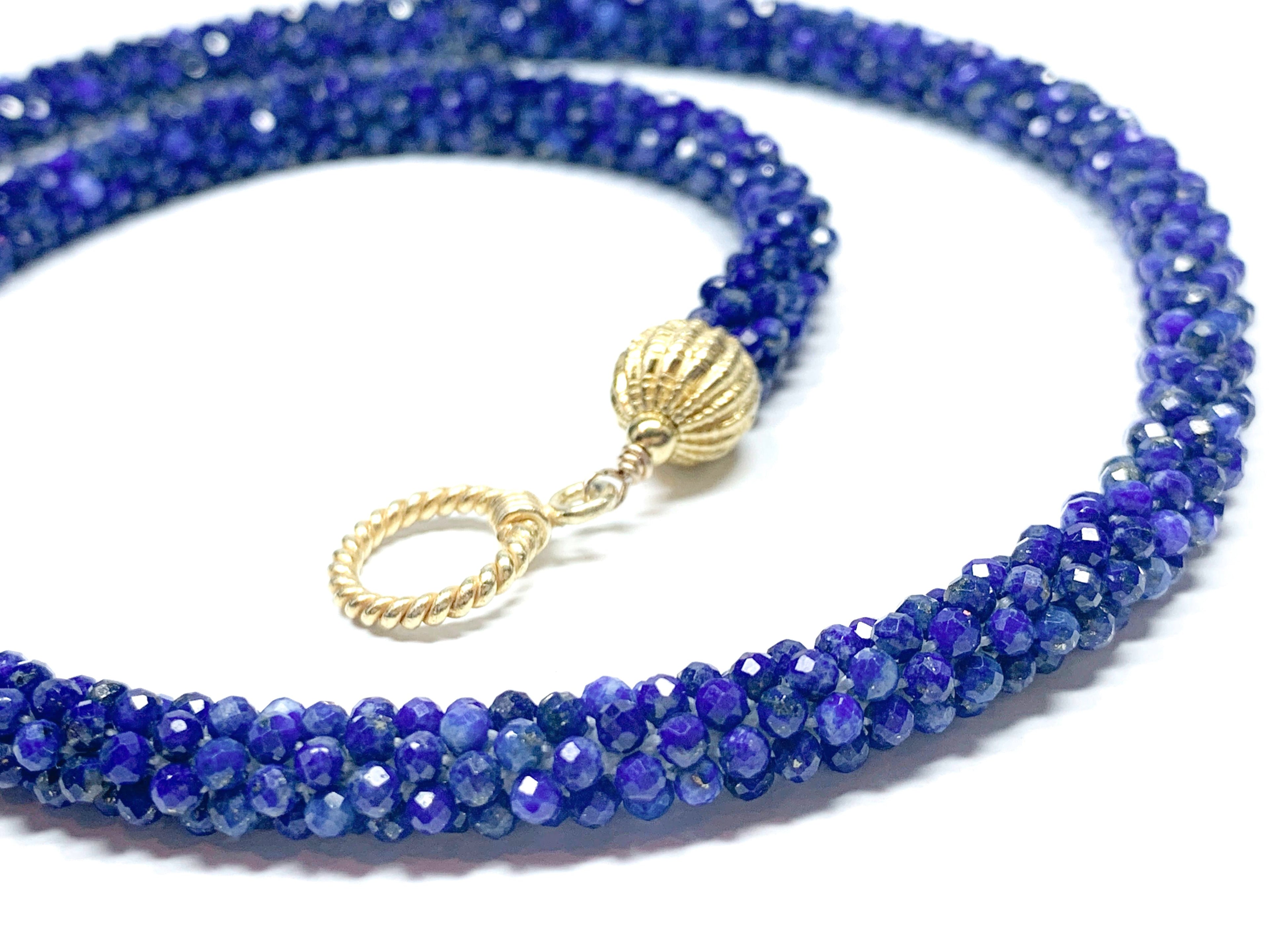 Crocheted Genuine Gemstone Lapis necklace