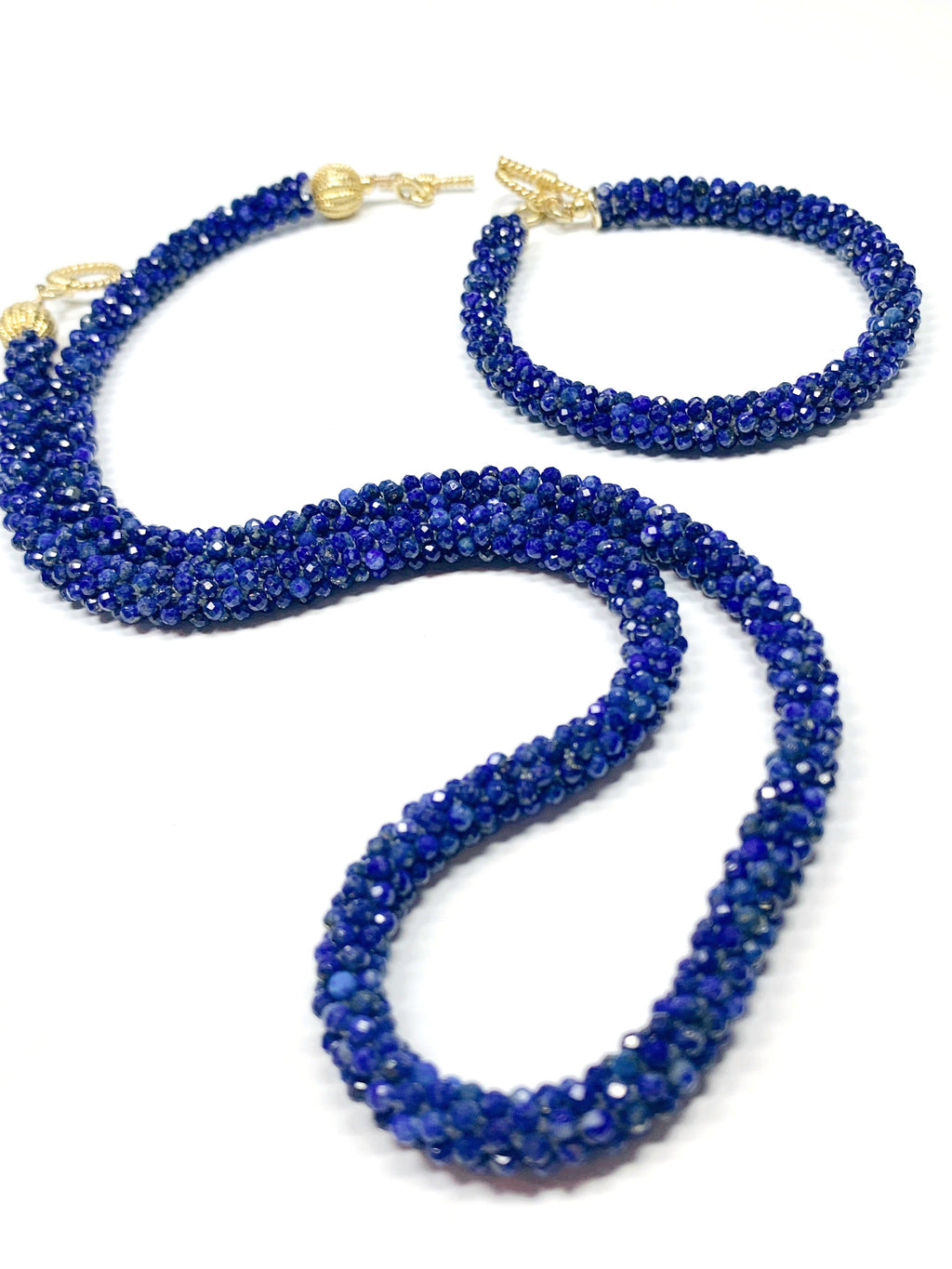 Crocheted Genuine Gemstone Lapis necklace