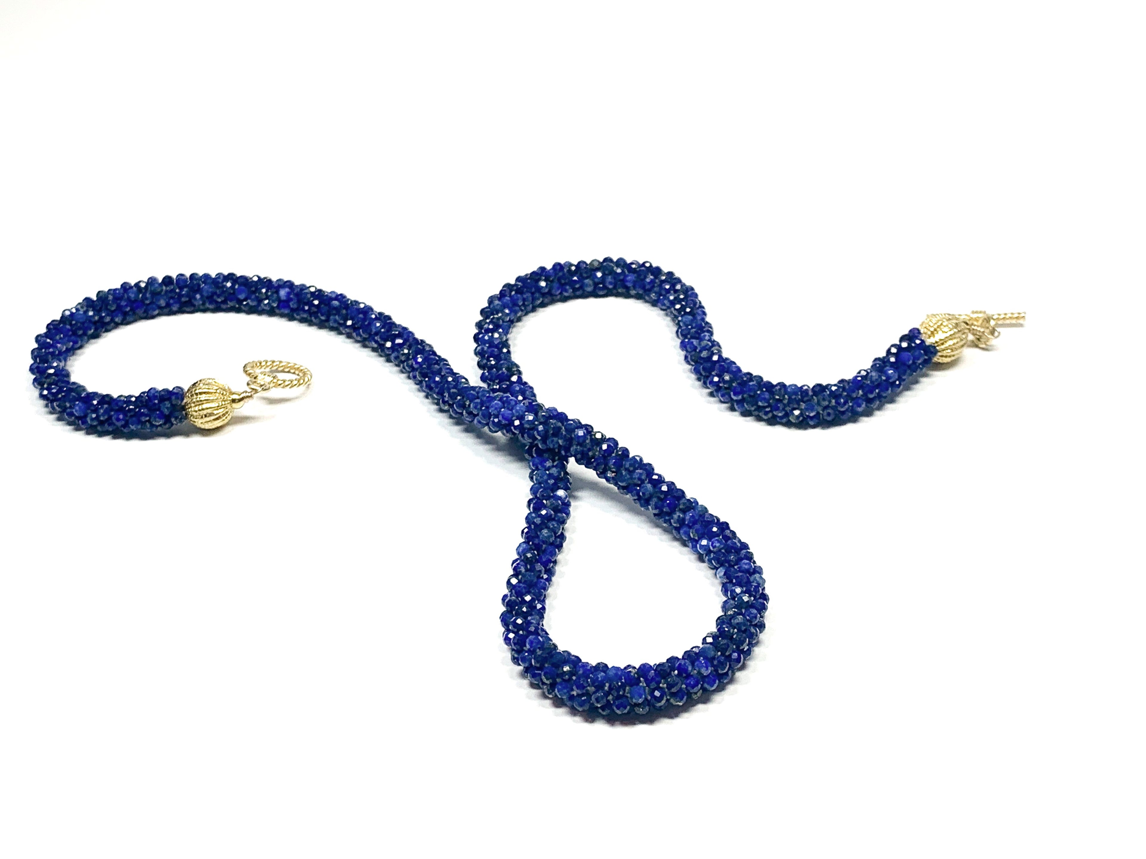 Crocheted Genuine Gemstone Lapis necklace