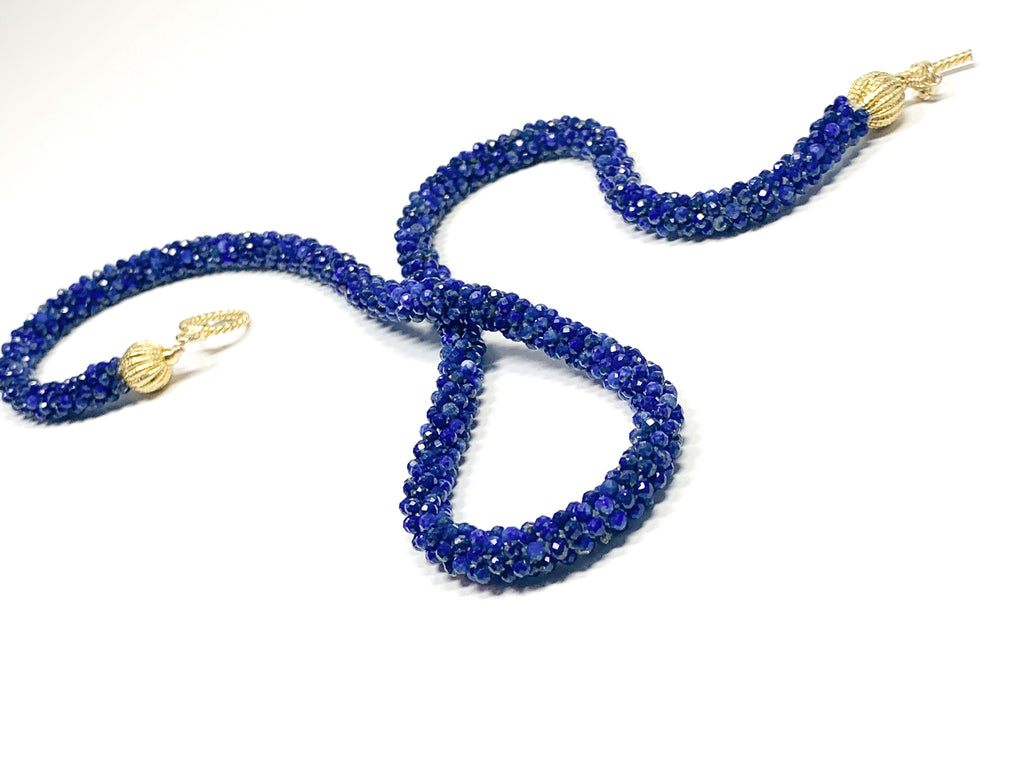 Crocheted Genuine Gemstone Lapis necklace