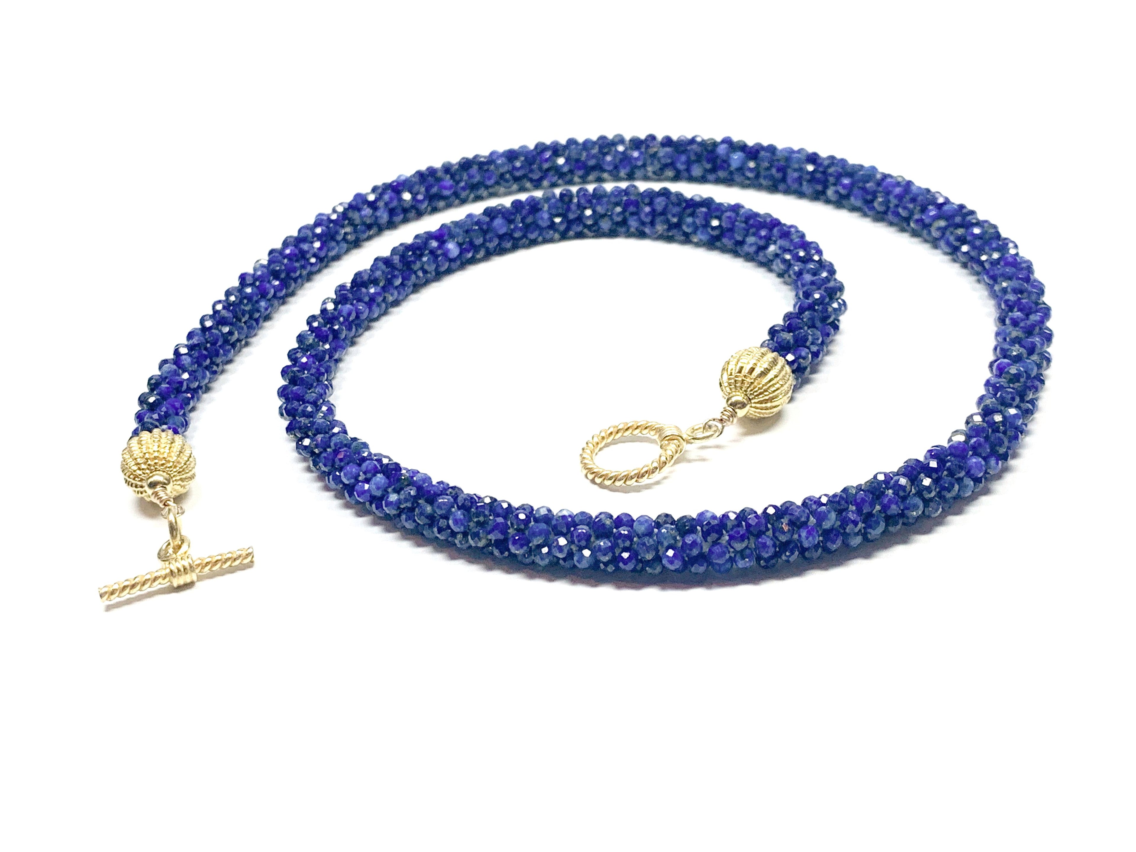 Crocheted Genuine Gemstone Lapis necklace