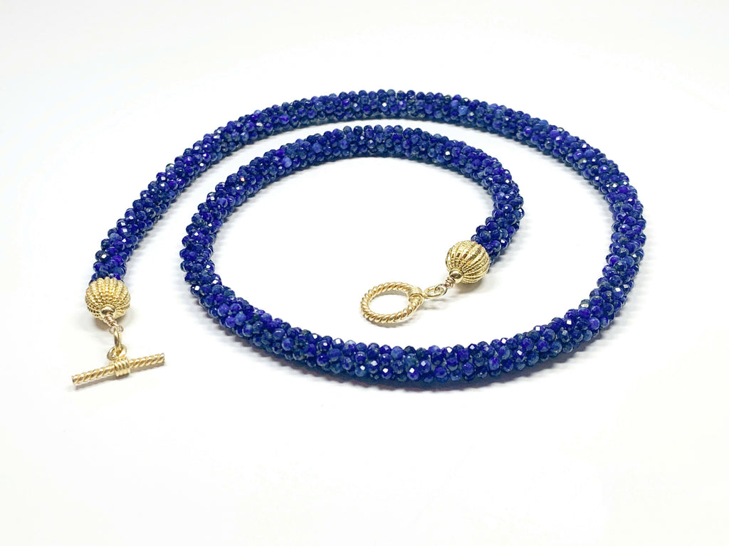 Crocheted Genuine Gemstone Lapis necklace