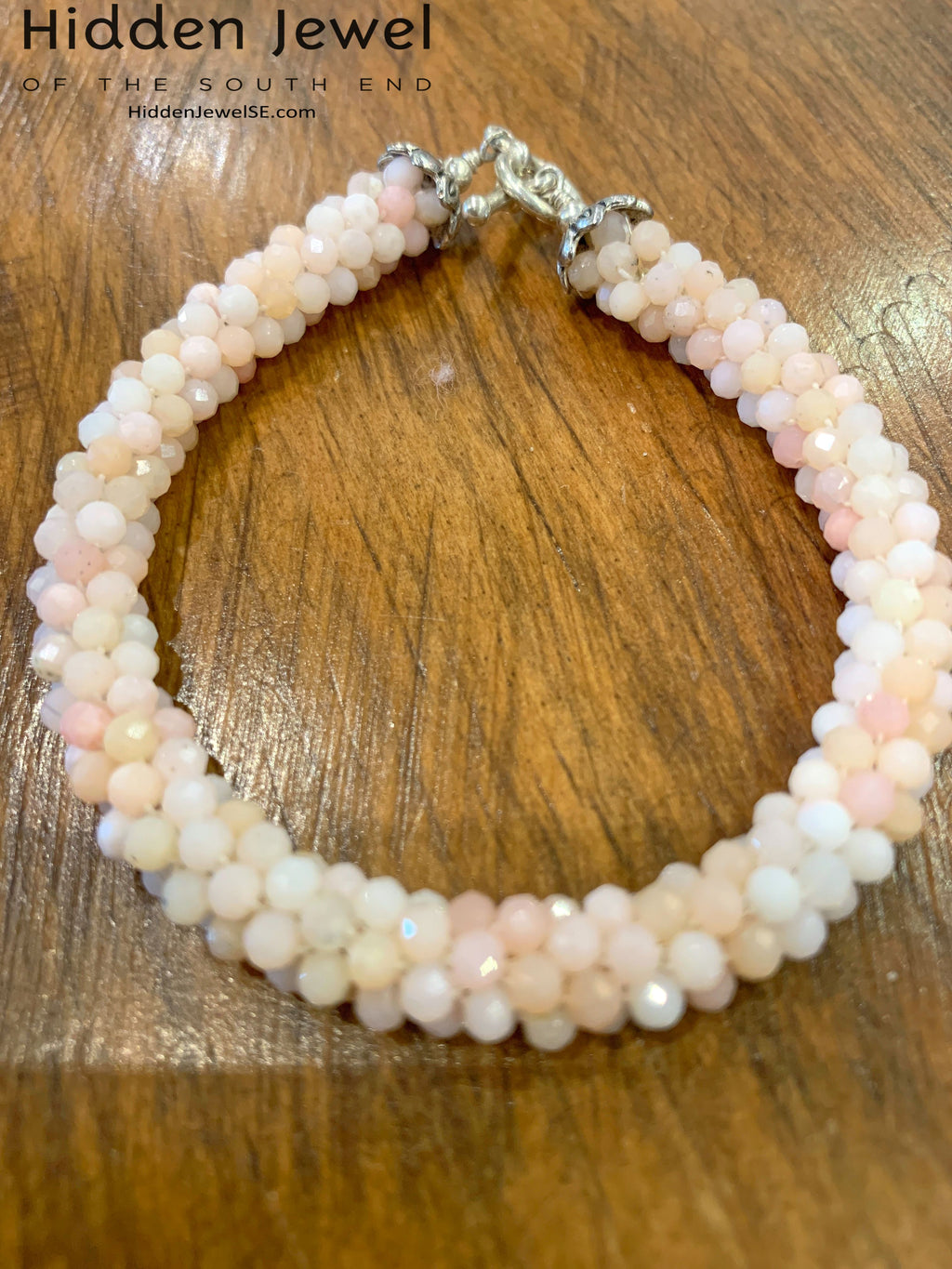 Pink opal Crocheted Bracelet