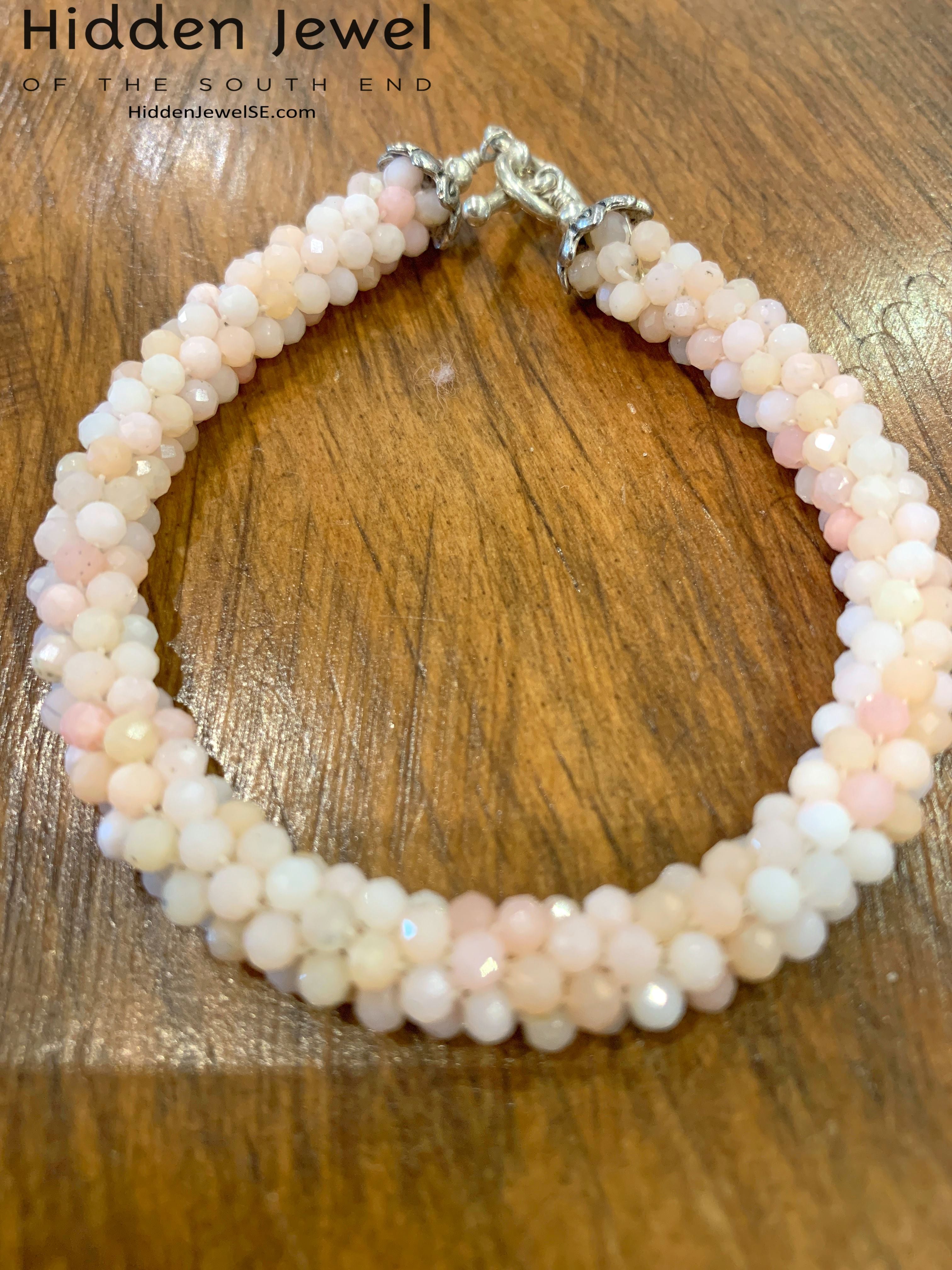 Pink opal Crocheted Bracelet
