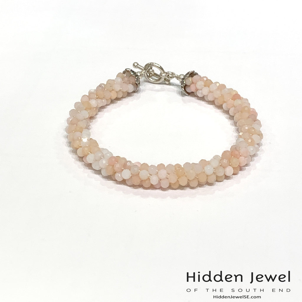 Pink opal Crocheted Bracelet