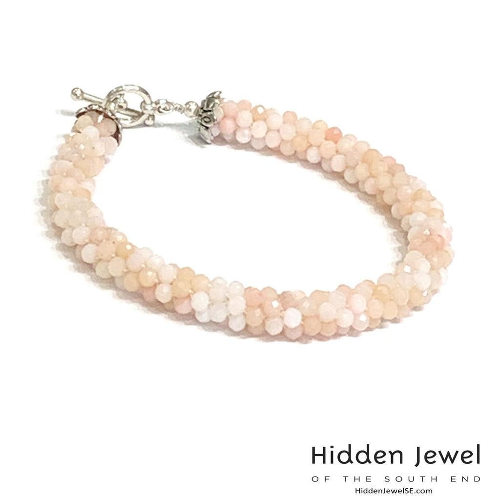 Pink opal Crocheted Bracelet