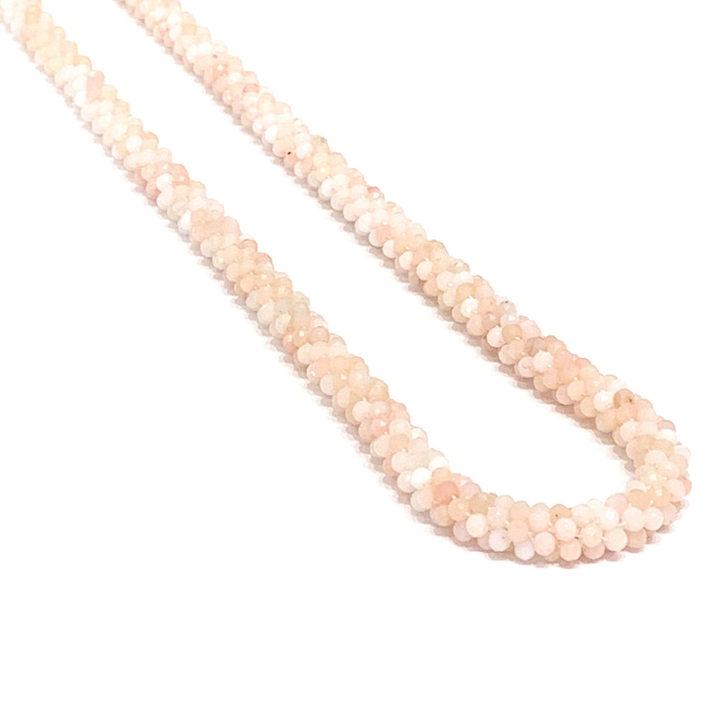 Bulgarian Crochet Pink Opal Bracelet with Sterling Silver Toggle | Handcrafted