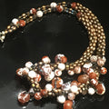 Crocheted necklace, fire agate gemstones with fresh water rice pearls