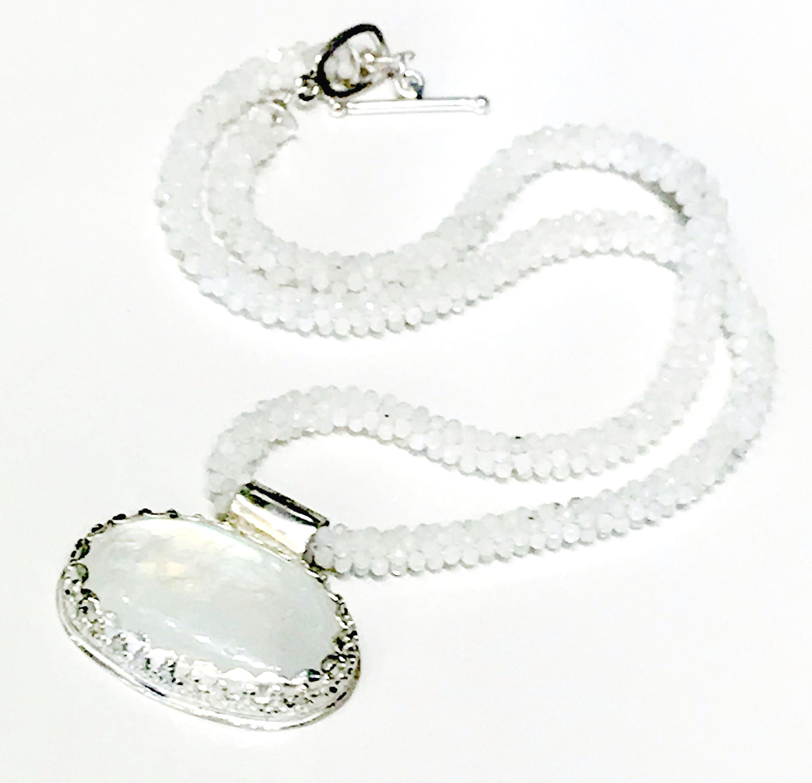 Crocheted faceted Moonstone Necklace with Moonstone oval pendant