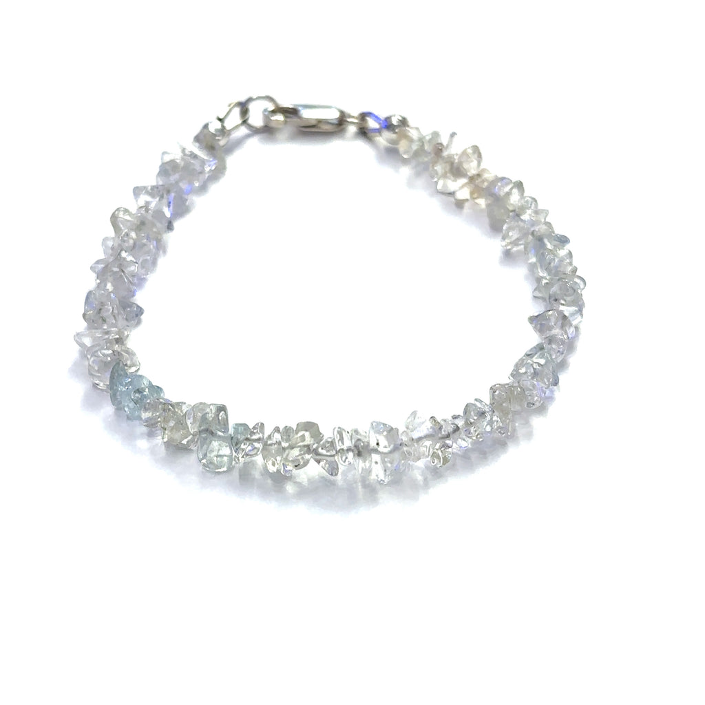Clear Quartz gemstone bracelets displayed on a white background for healing jewelry collection front overview.