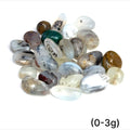 Close-up of Blue Opal crystal with gentle ocean-inspired color variations on white background sizes (0-3g) front overview
