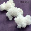Close-up of White Aragonite cluster highlighting natural white crystal formations size (110-150g) on purple background front view.