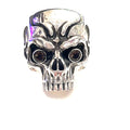 Custom CAD-designed silver skull ring — artisan men’s jewelry on a white background front view