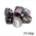 Group of Garnet with Astrophyllite tumbled gemstones on a white background sizes (11-20g) front overview