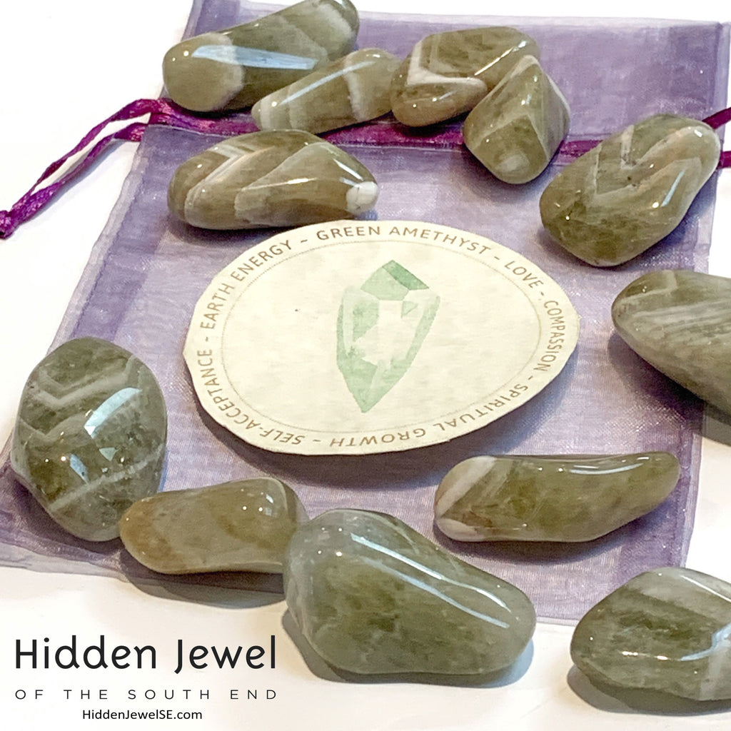 Prasiolite Healing Stone Tumbles, (green amethyst)