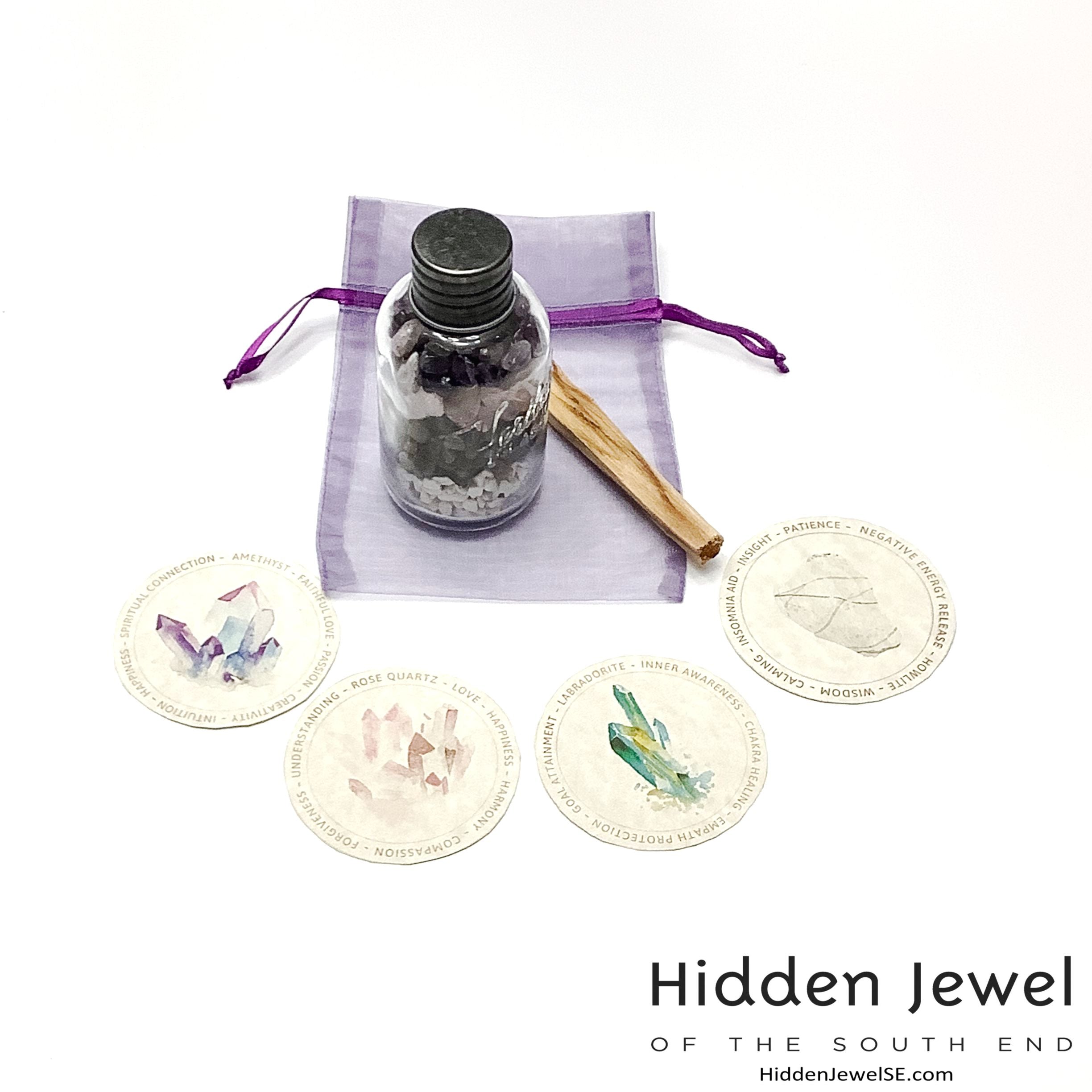 Gemstone crystal chip glass bottle, Stone Bottle Set ,meditation, gift