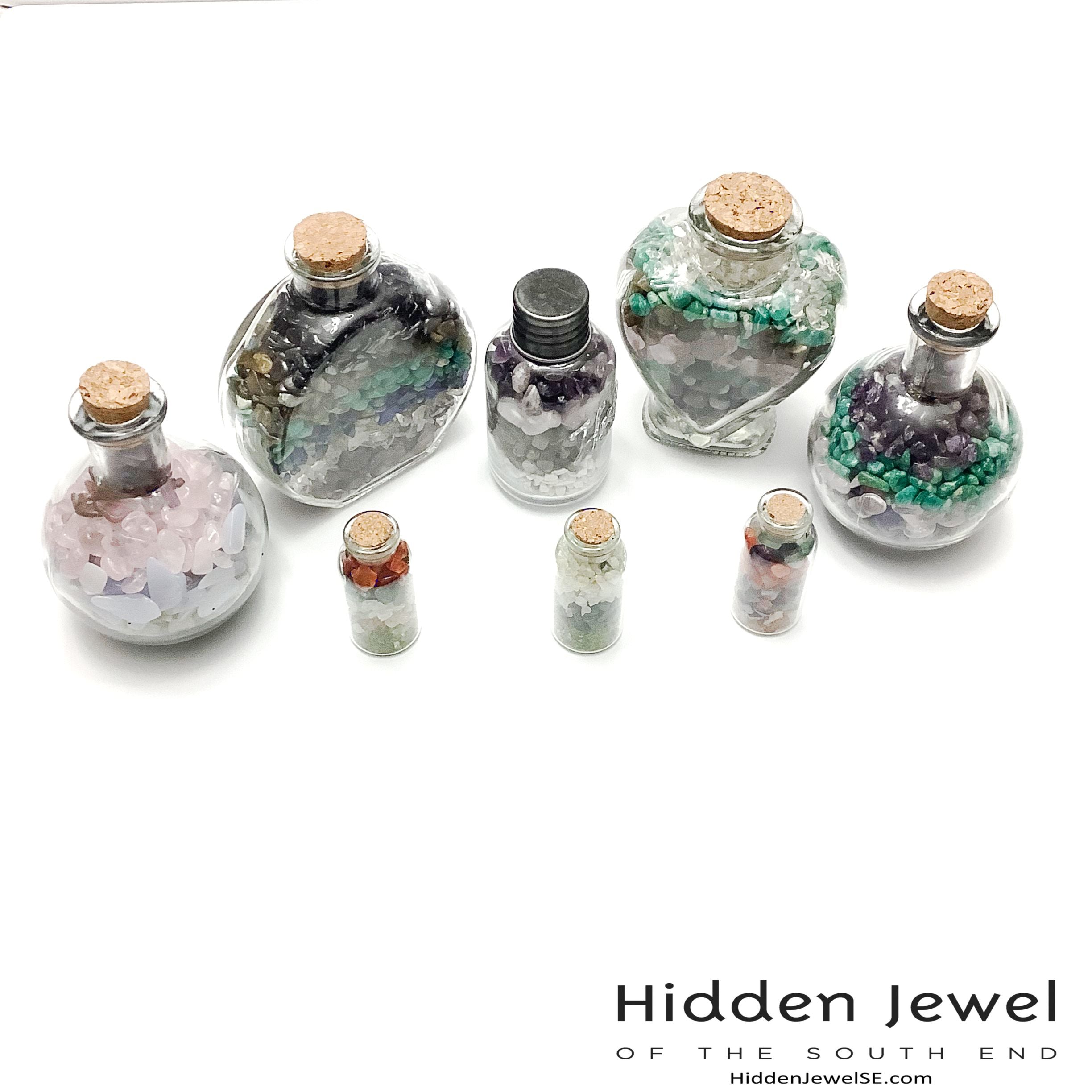 Gemstone crystal chip glass bottle, Stone Bottle Set ,meditation, gift