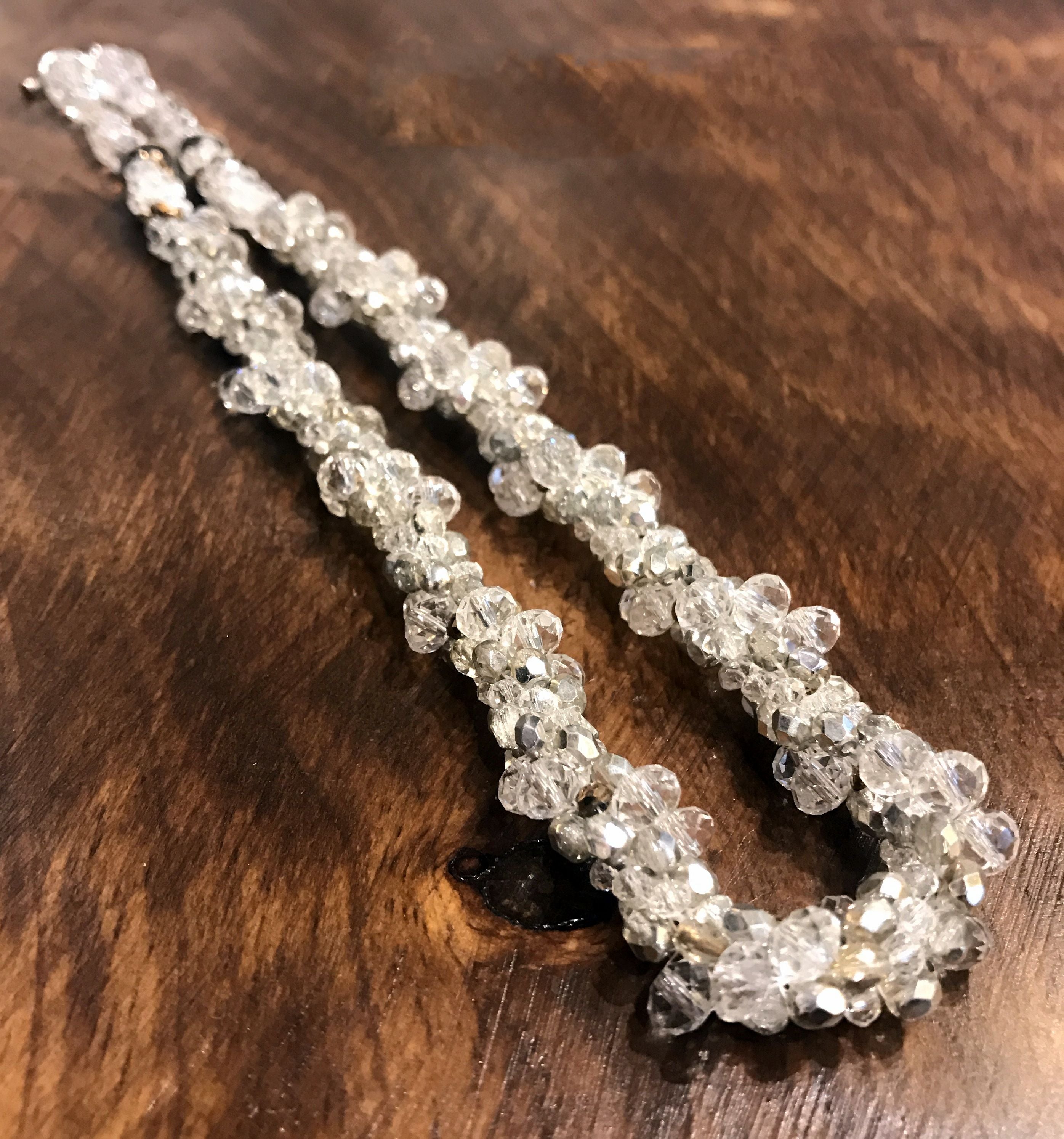 Gold Swirl Crocheted Crystal Necklace, silver crystal gold necklace