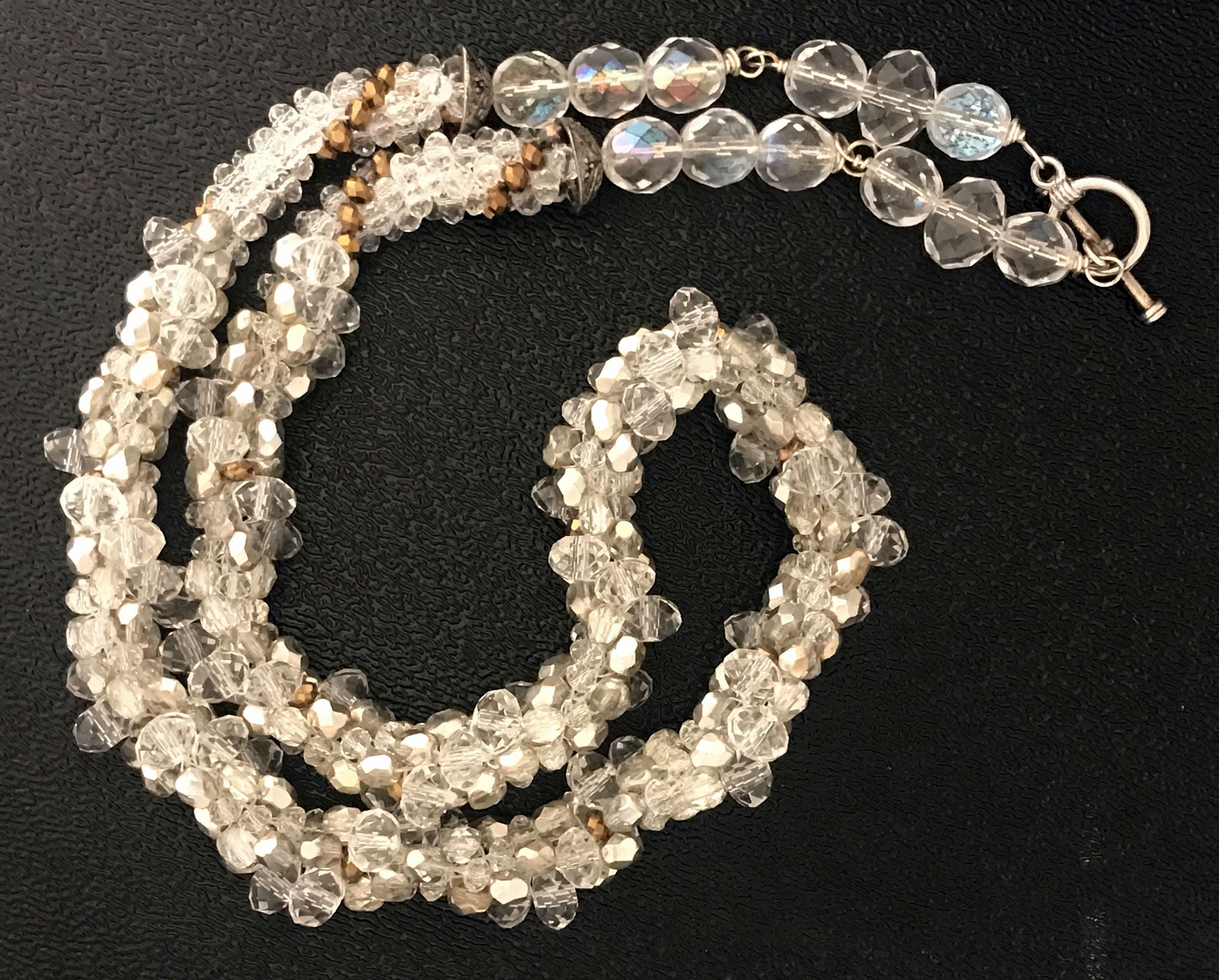 Gold Swirl Crocheted Crystal Necklace, silver crystal gold necklace