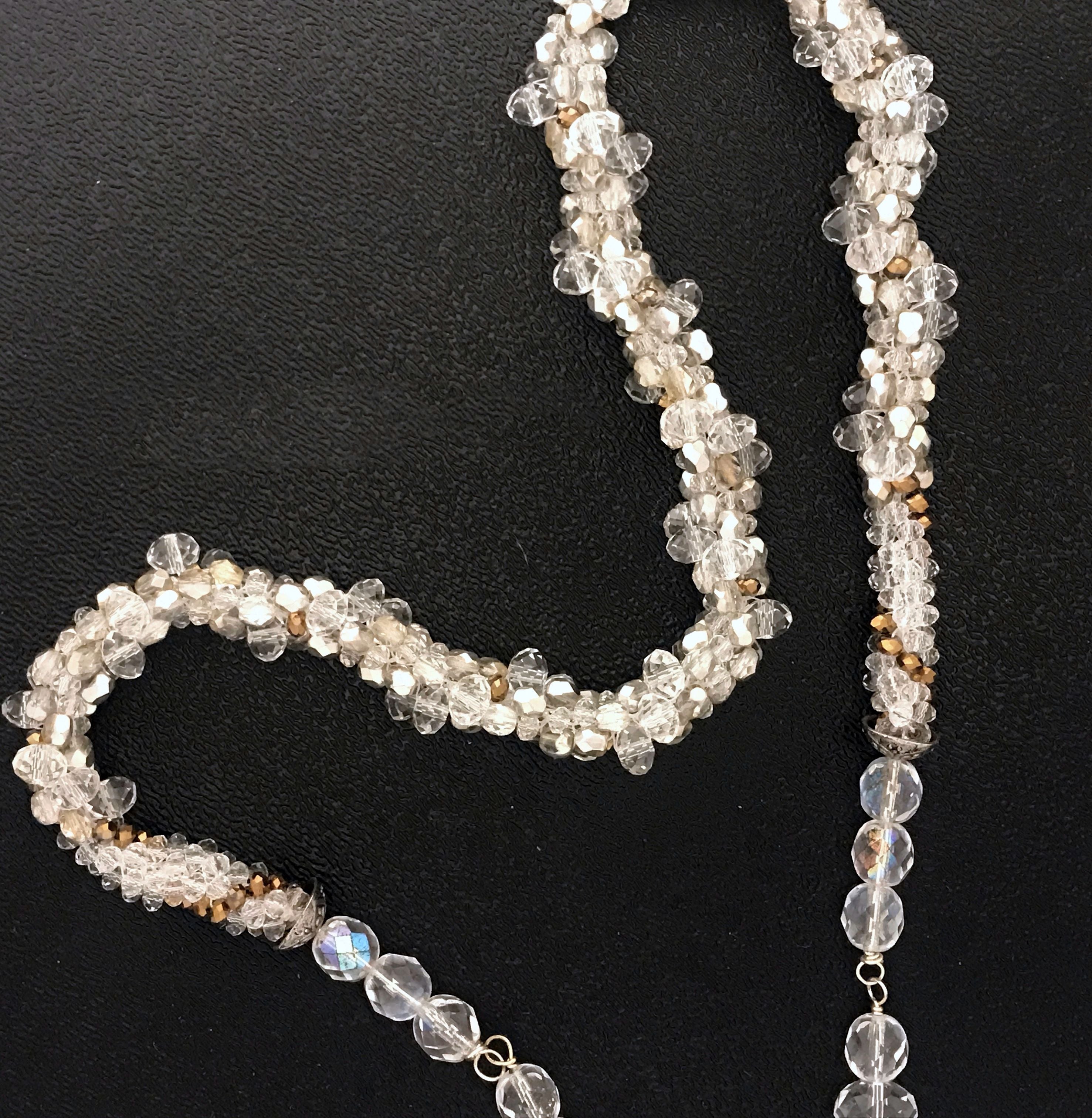 Gold Swirl Crocheted Crystal Necklace, silver crystal gold necklace