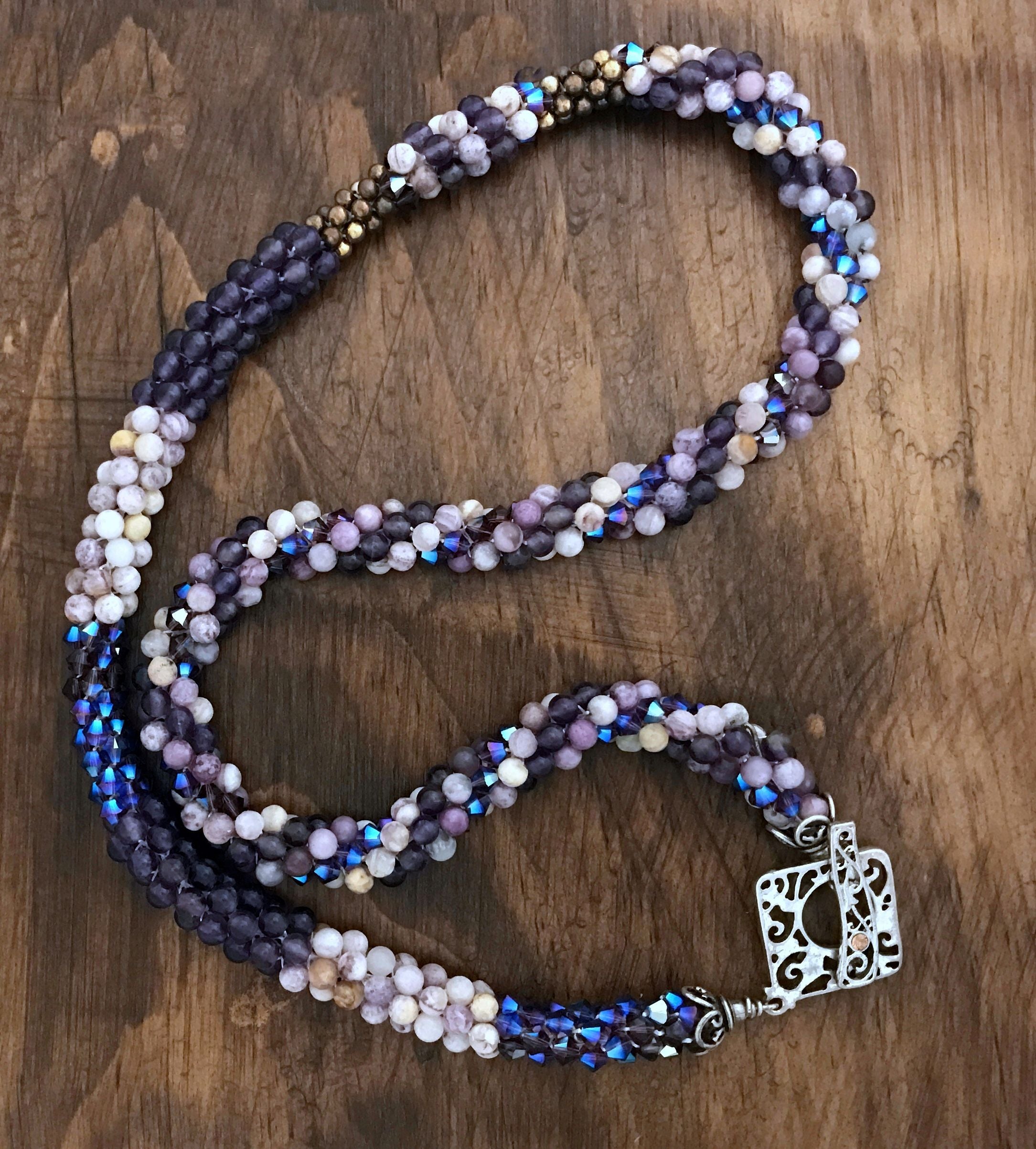 Jasper, Swarovski crystal and Amethyst necklace, February Birthstone