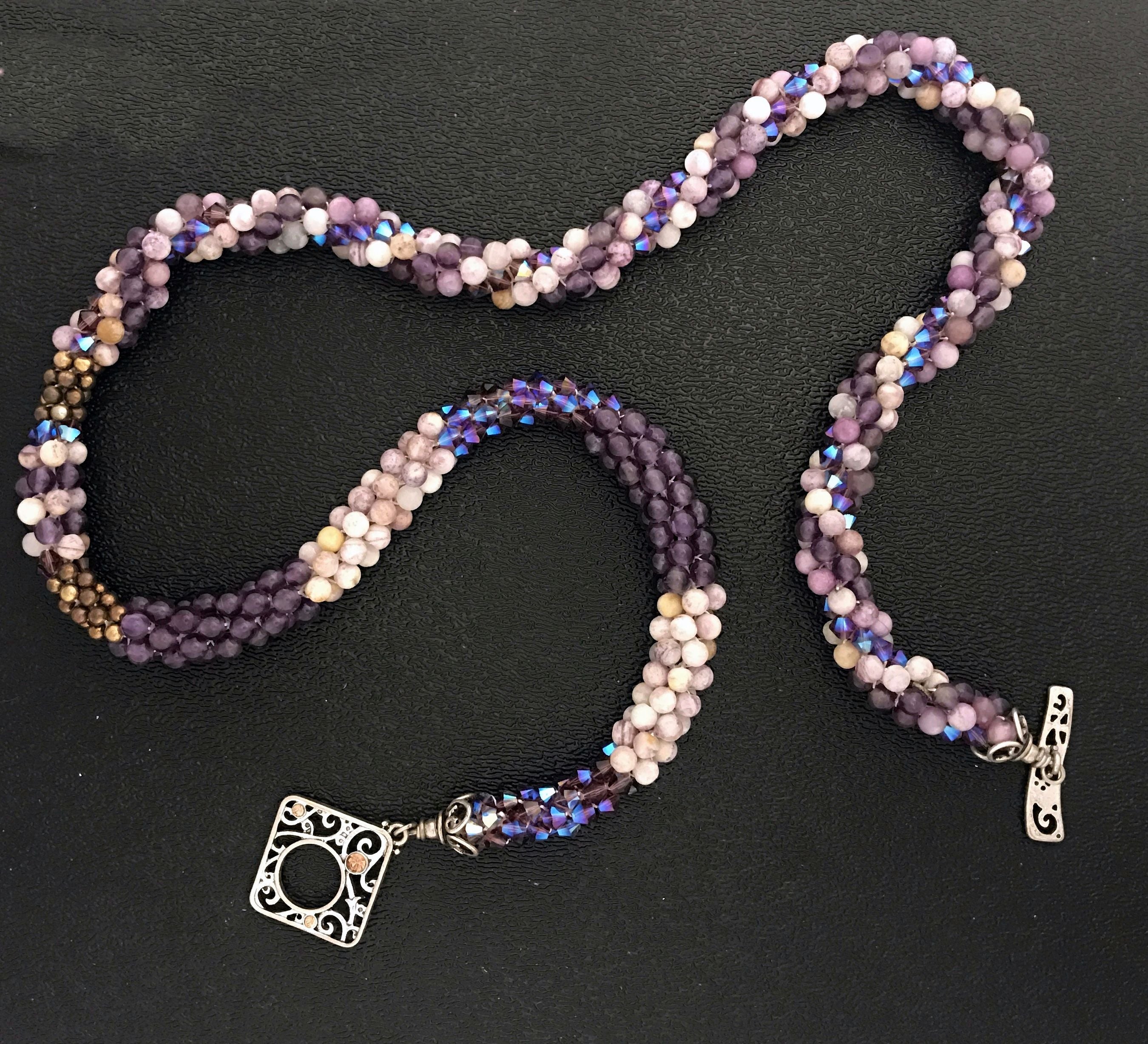 Jasper, Swarovski crystal and Amethyst necklace, February Birthstone