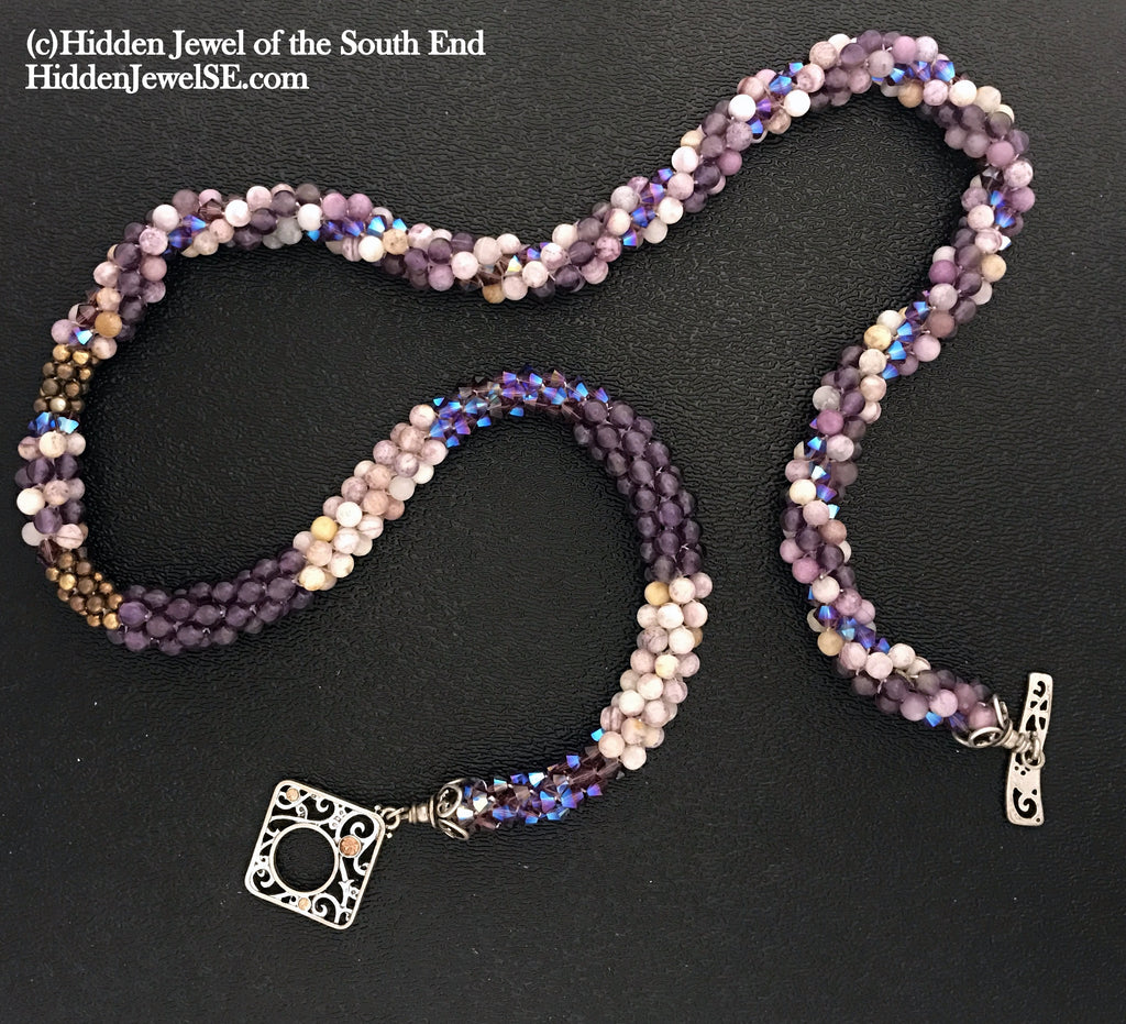Jasper, Swarovski crystal and Amethyst necklace, February Birthstone