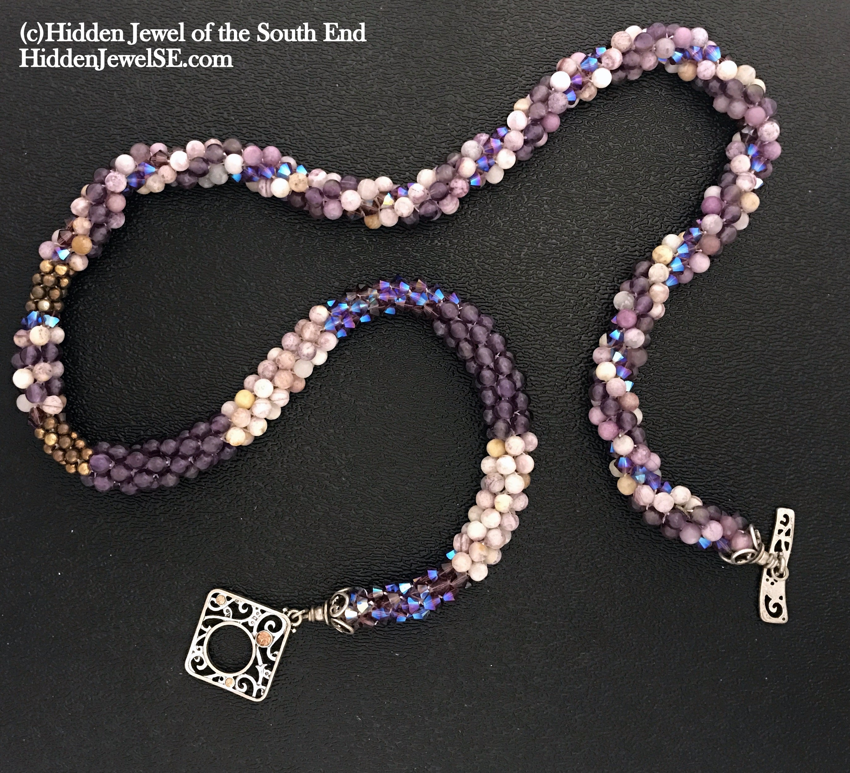 Jasper, Swarovski crystal and Amethyst necklace, February Birthstone