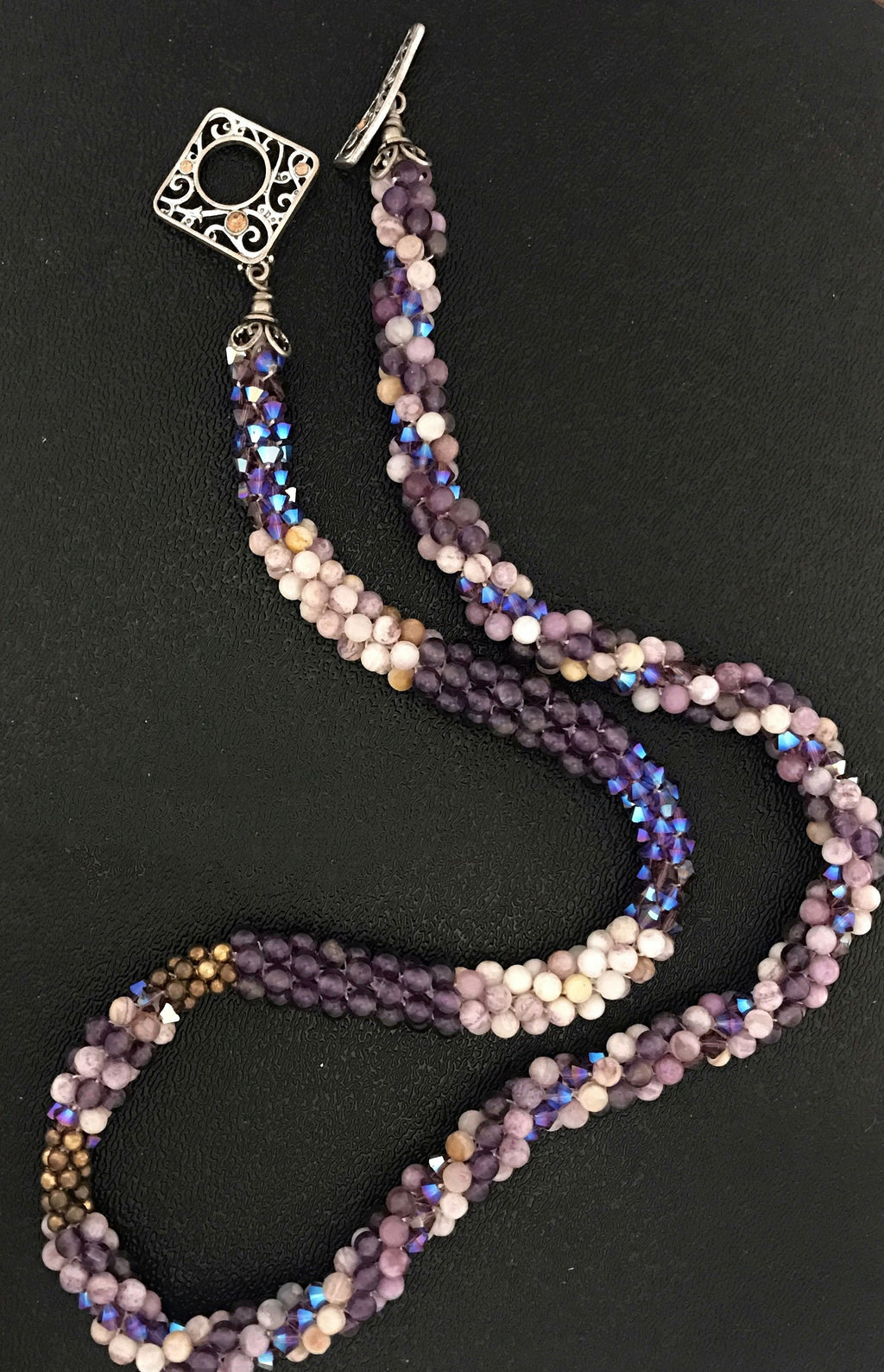 Jasper, Swarovski crystal and Amethyst necklace, February Birthstone